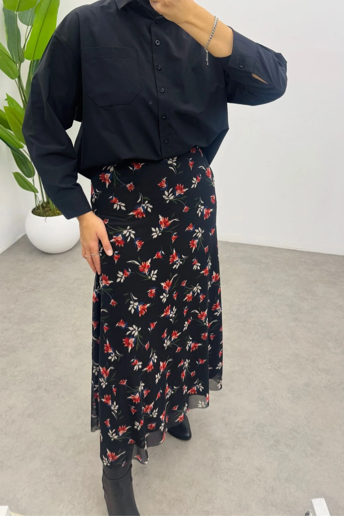 Çıtır Çiçek Desenli Tül Etek