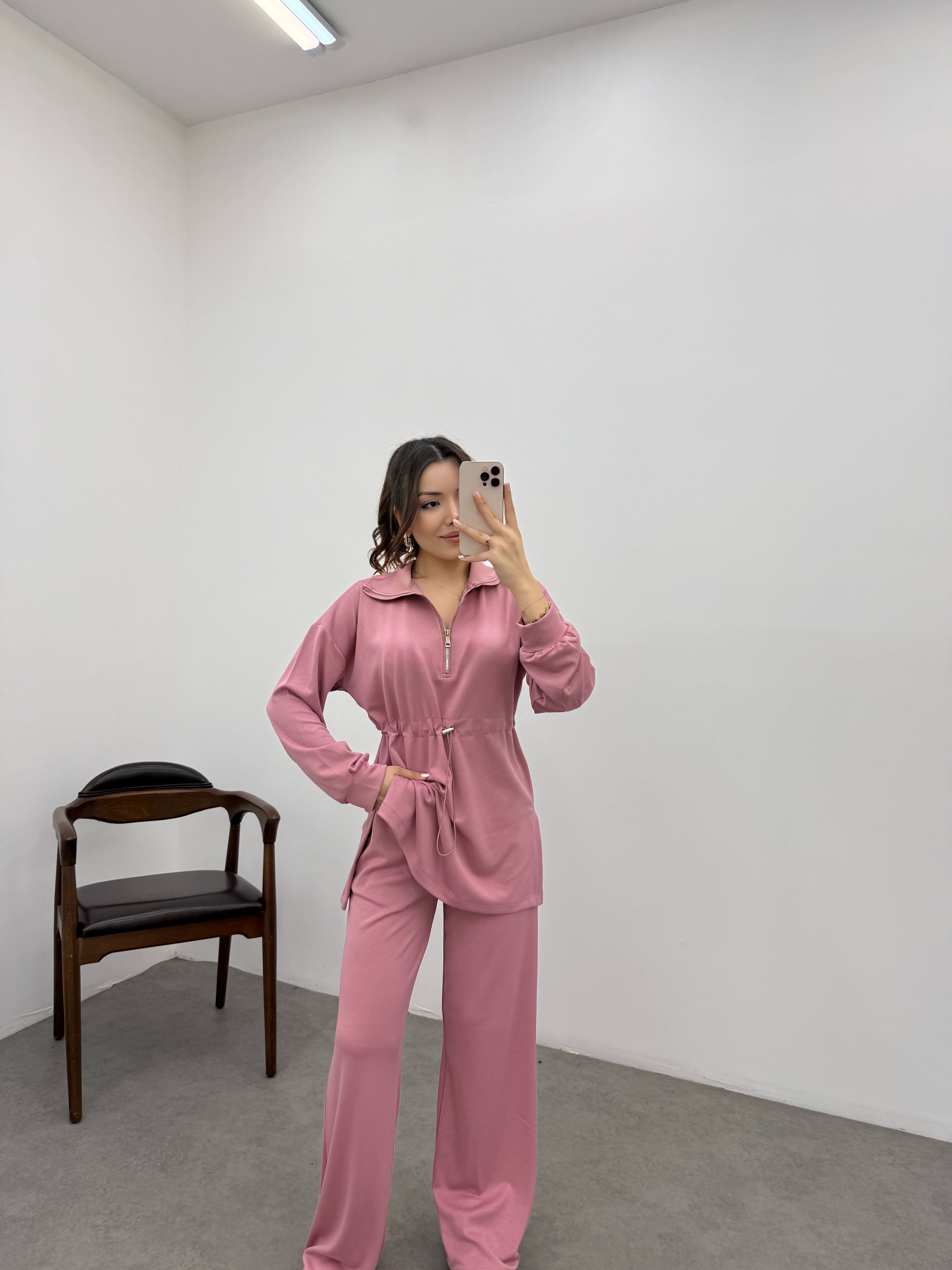 Pembe Fermuar Detaylı Belden Büzgülü Oysho Takım