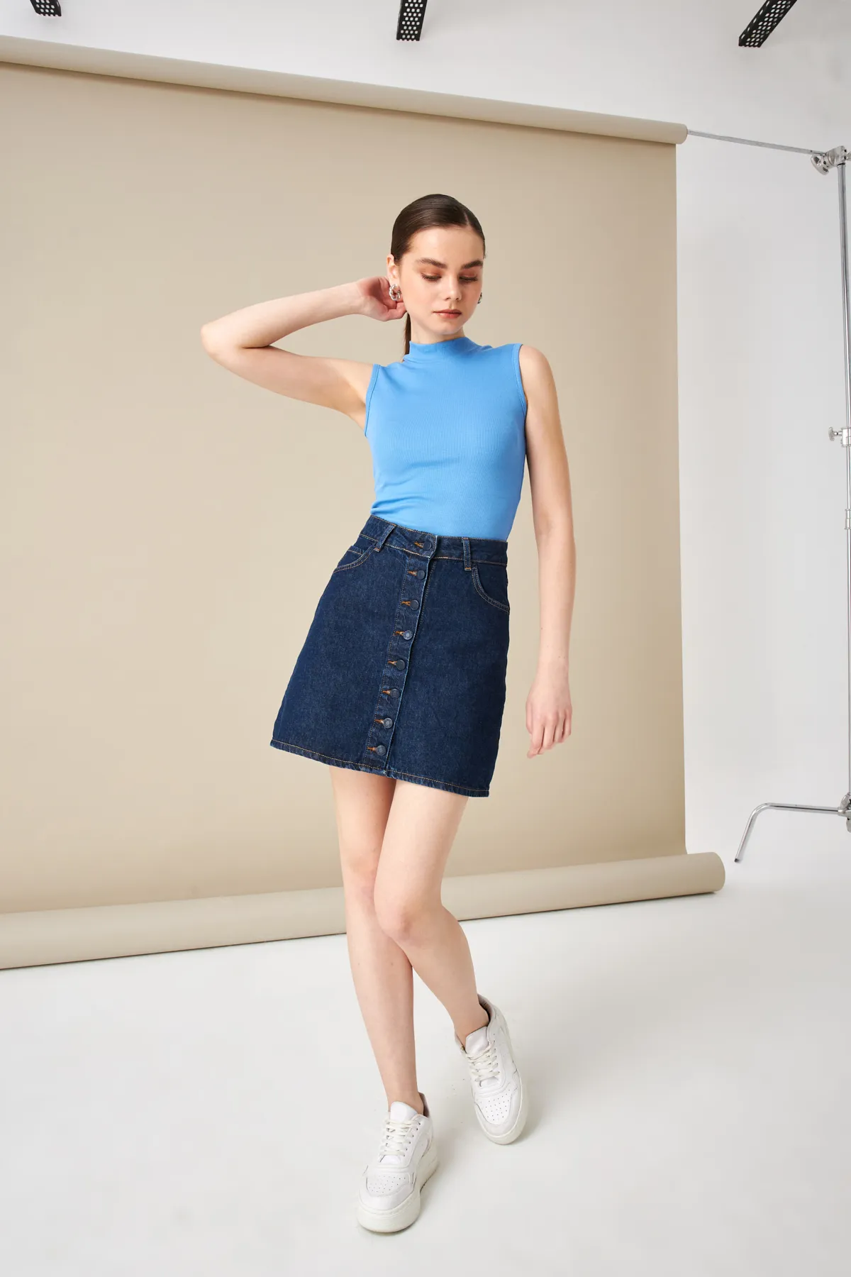 Kadın Mavi Fitilli Kaşkorse Bluz