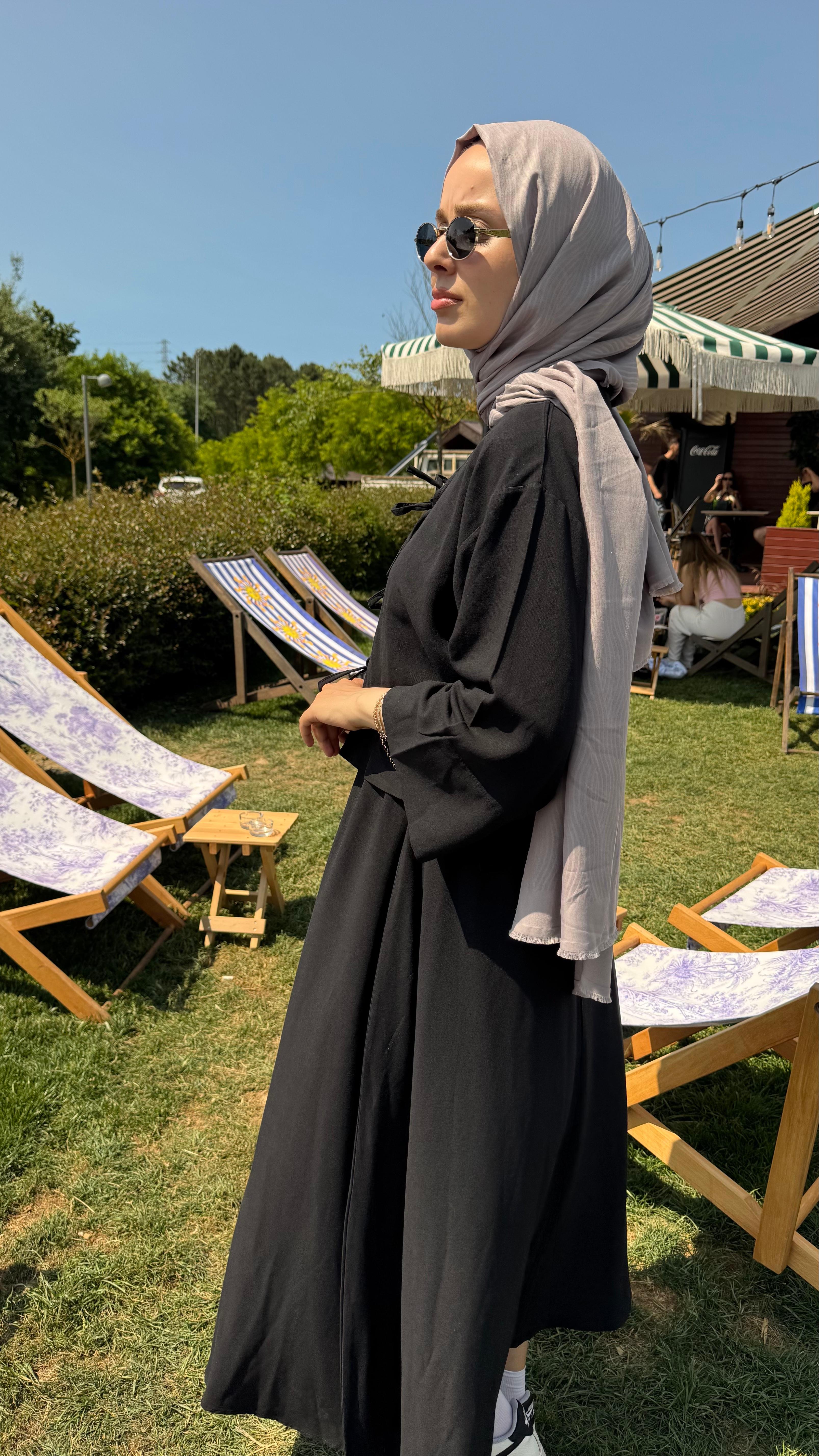 Bağlama Detaylı Keten Etek Takım Siyah