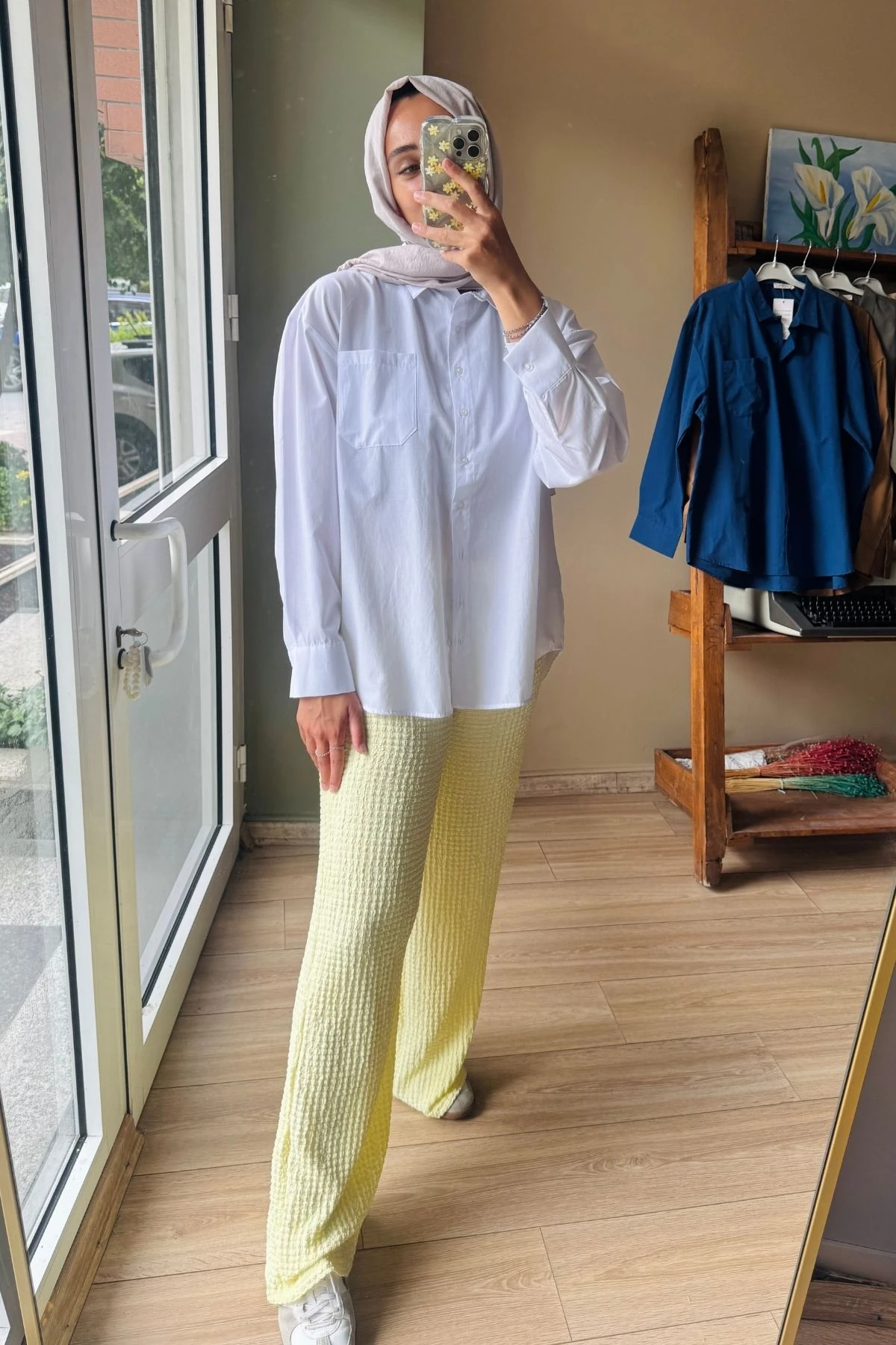 Tereyağ Sarısı Yüksek Bel Likralı Bubble Pantolon