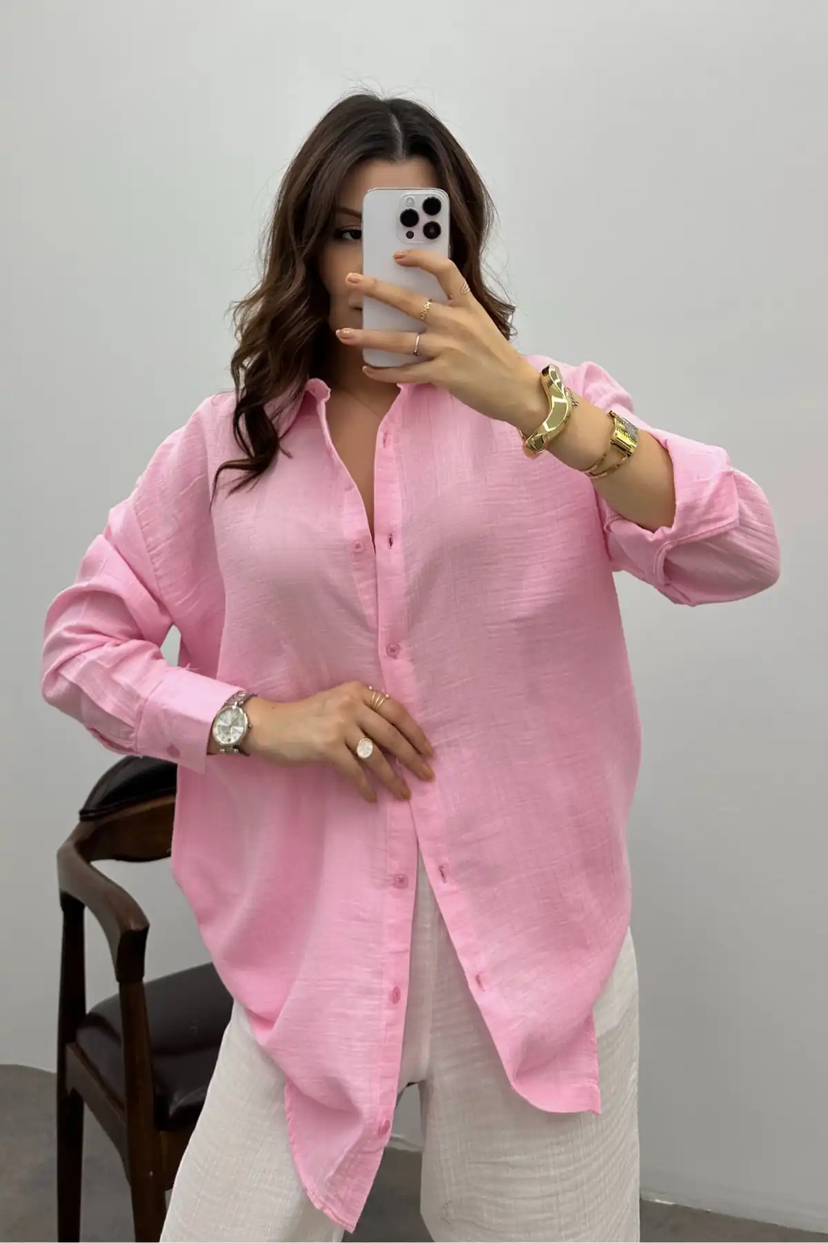 Pembe Müslin Gömlek