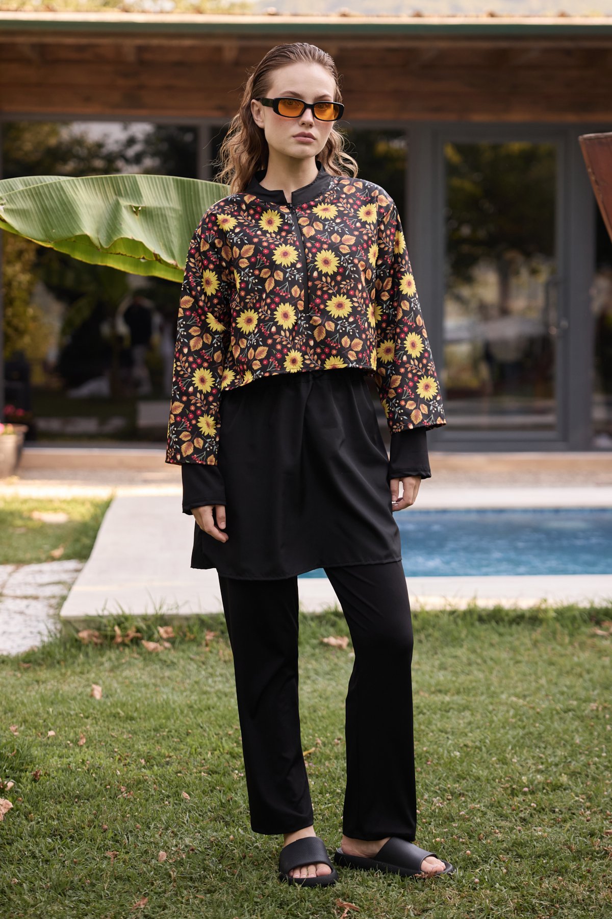 SUNSHINE FLORAL DESENLİ PARAŞÜT KUMAŞ 3'LÜ TESETTÜR MAYO 