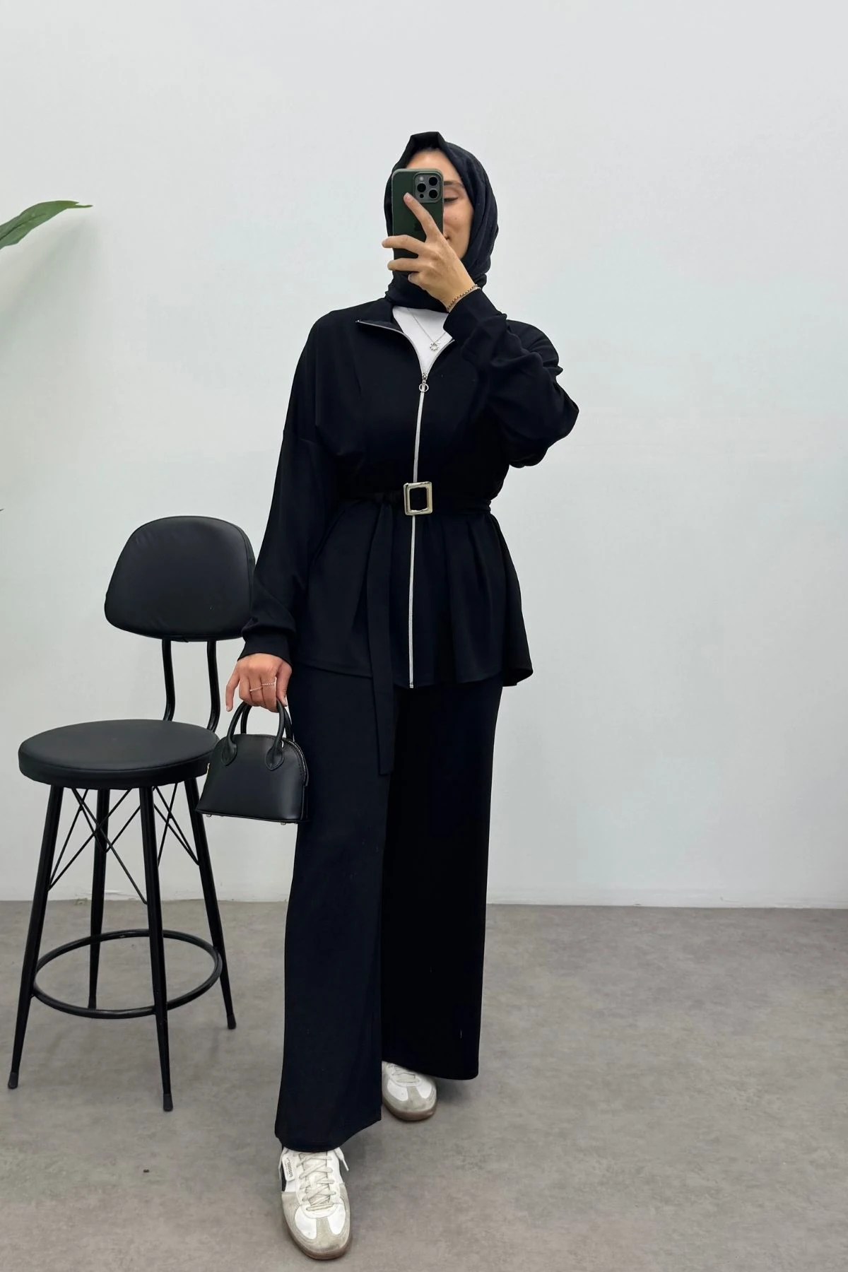 Kemerli Nervür Detaylı Oysho Takım- SİYAH