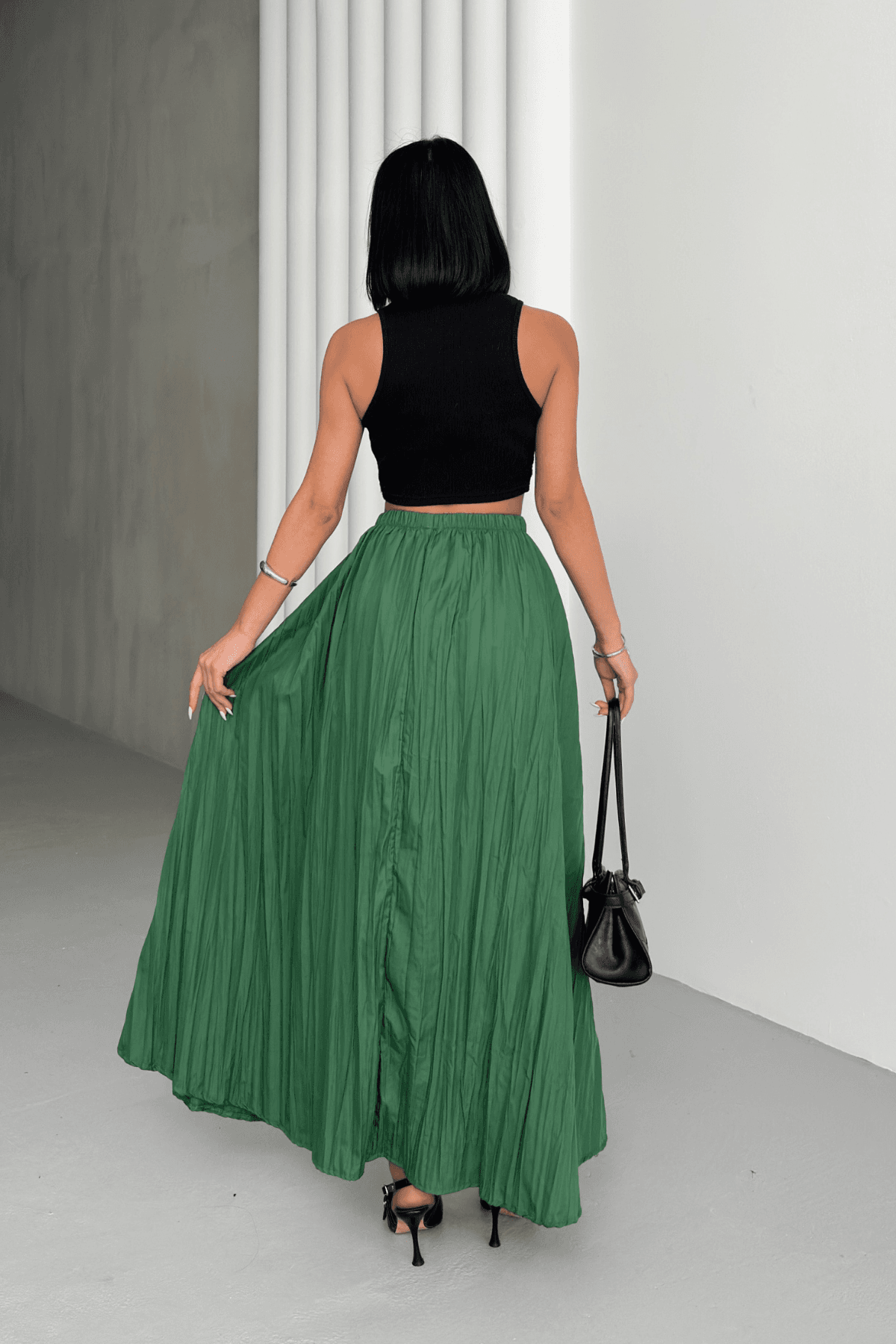 Kadın Benetton Crush Efektli Uzun Kloş Etek