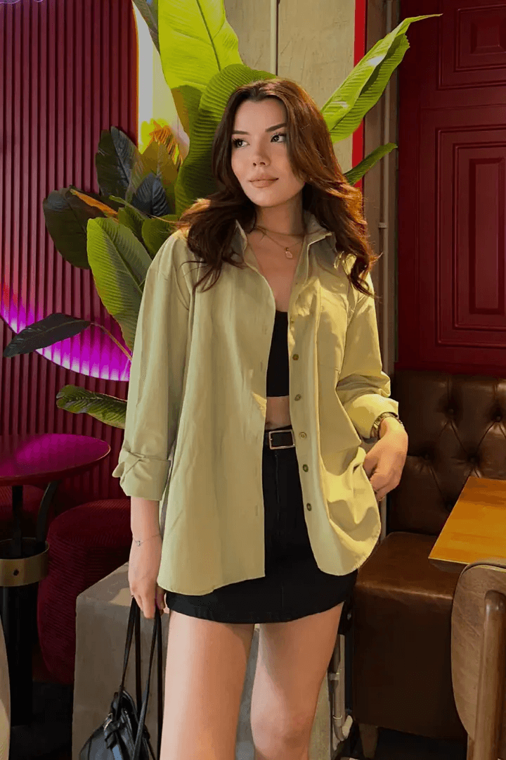 Ada Çayı Oversize Basic Cep Detaylı Poplin Uzun Kol Gömlek