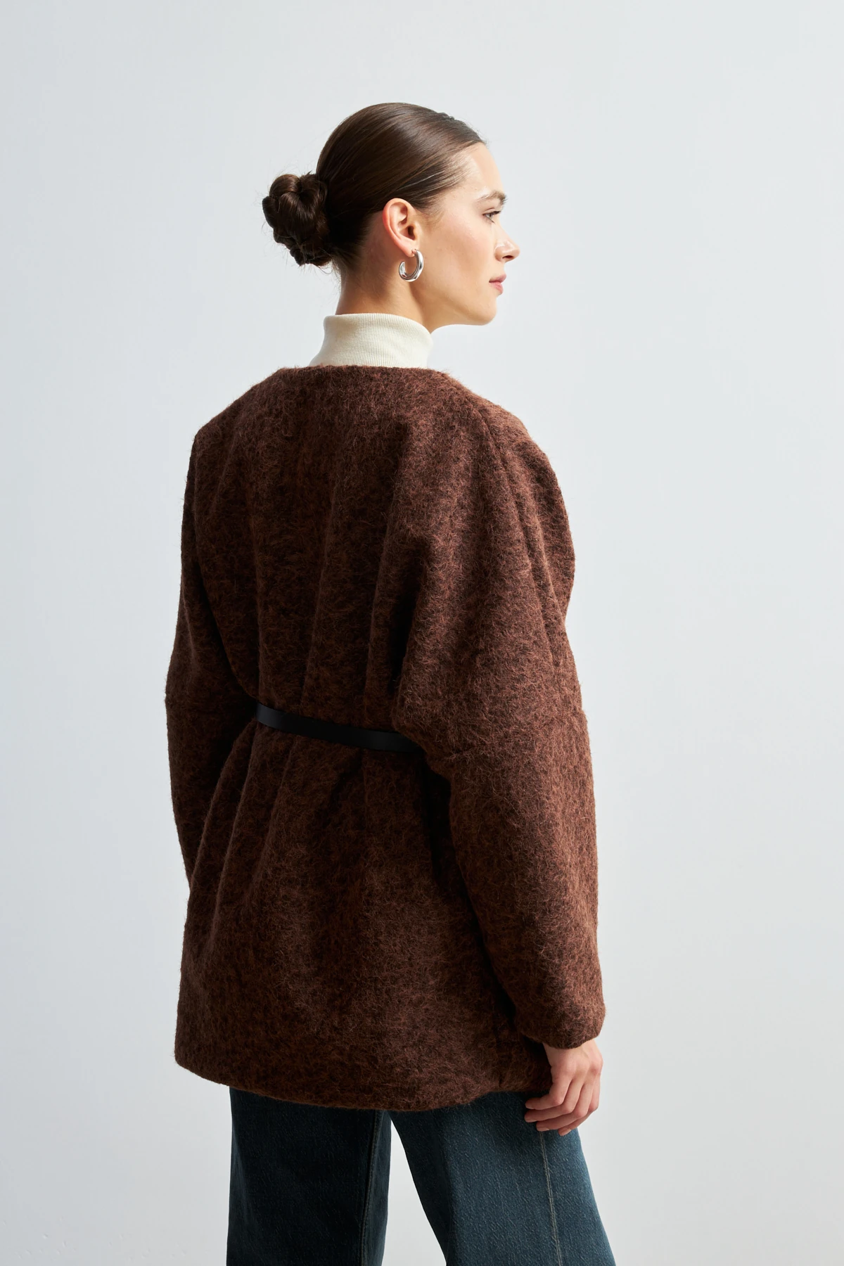 Kemerli Kaşe Ceket- KAHVE