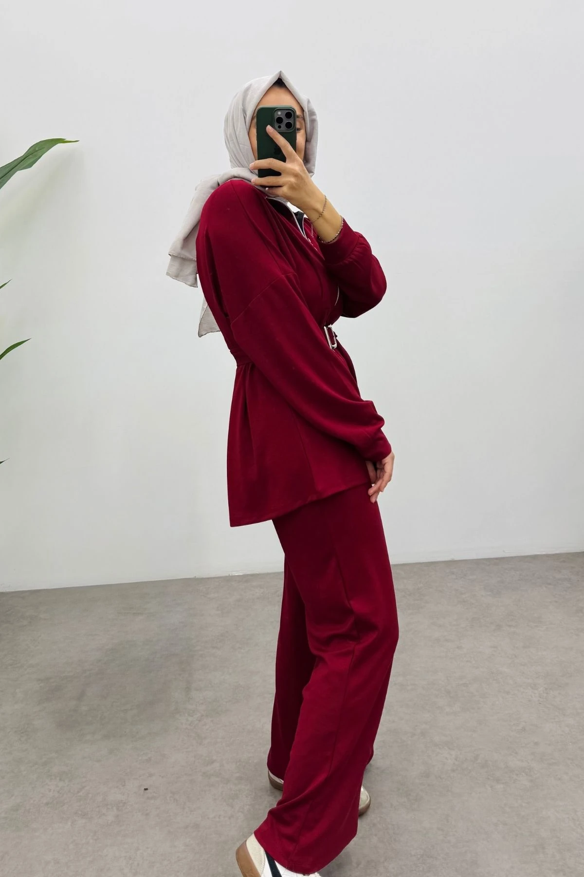 Kemerli Nervür Detaylı Oysho Takım- BORDO