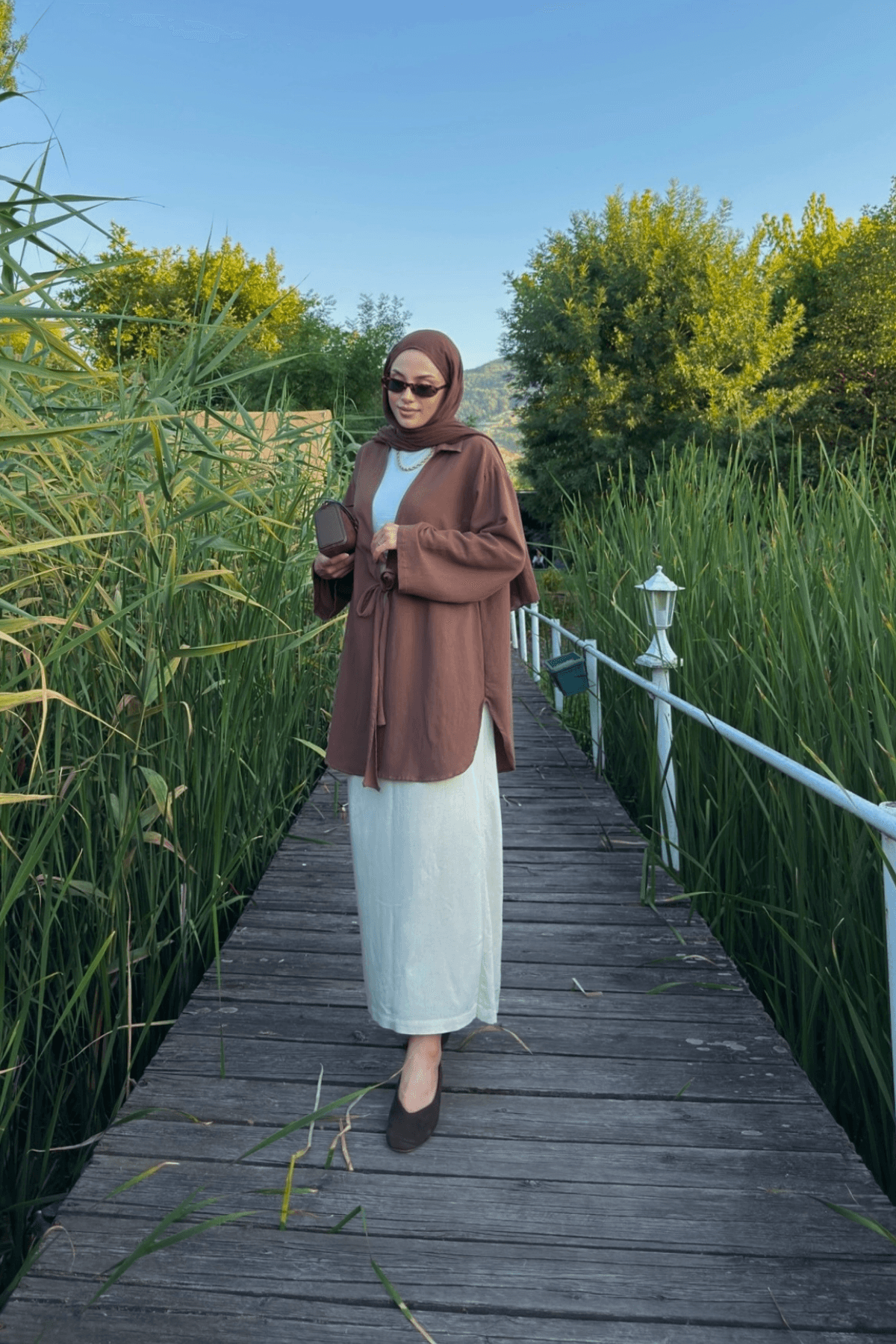 Acı Kahve Bağlama Detaylı Flam Keten Kimono