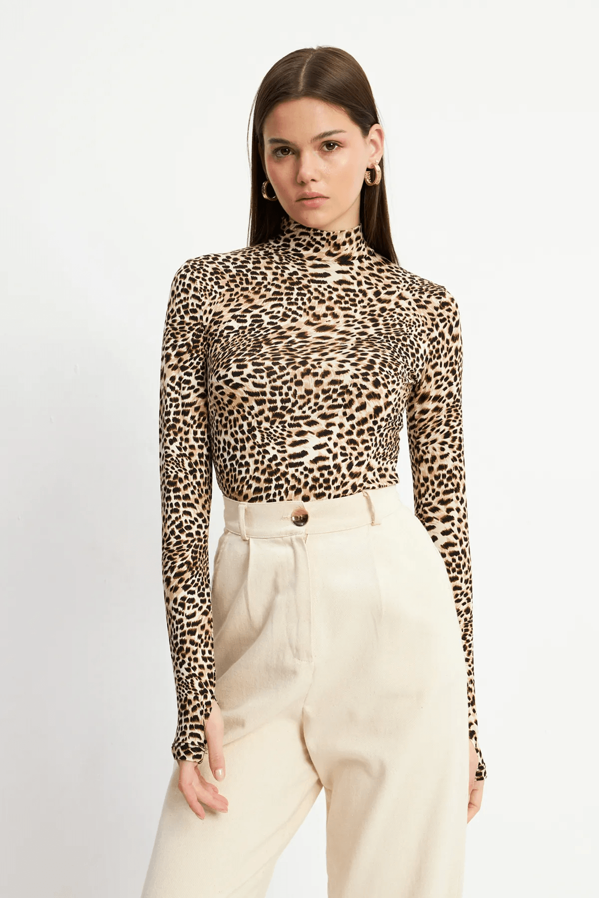 Mini Kahverengi Leopar Desenli Parmak Detaylı Body