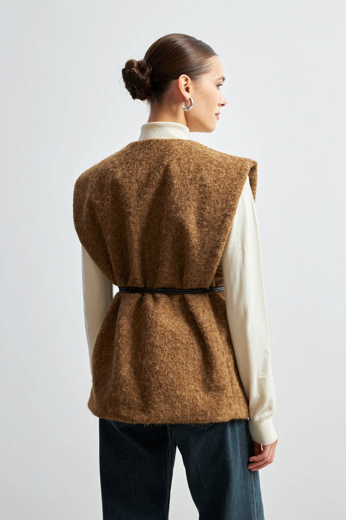 Kemerli Kaşe Yelek- CAMEL