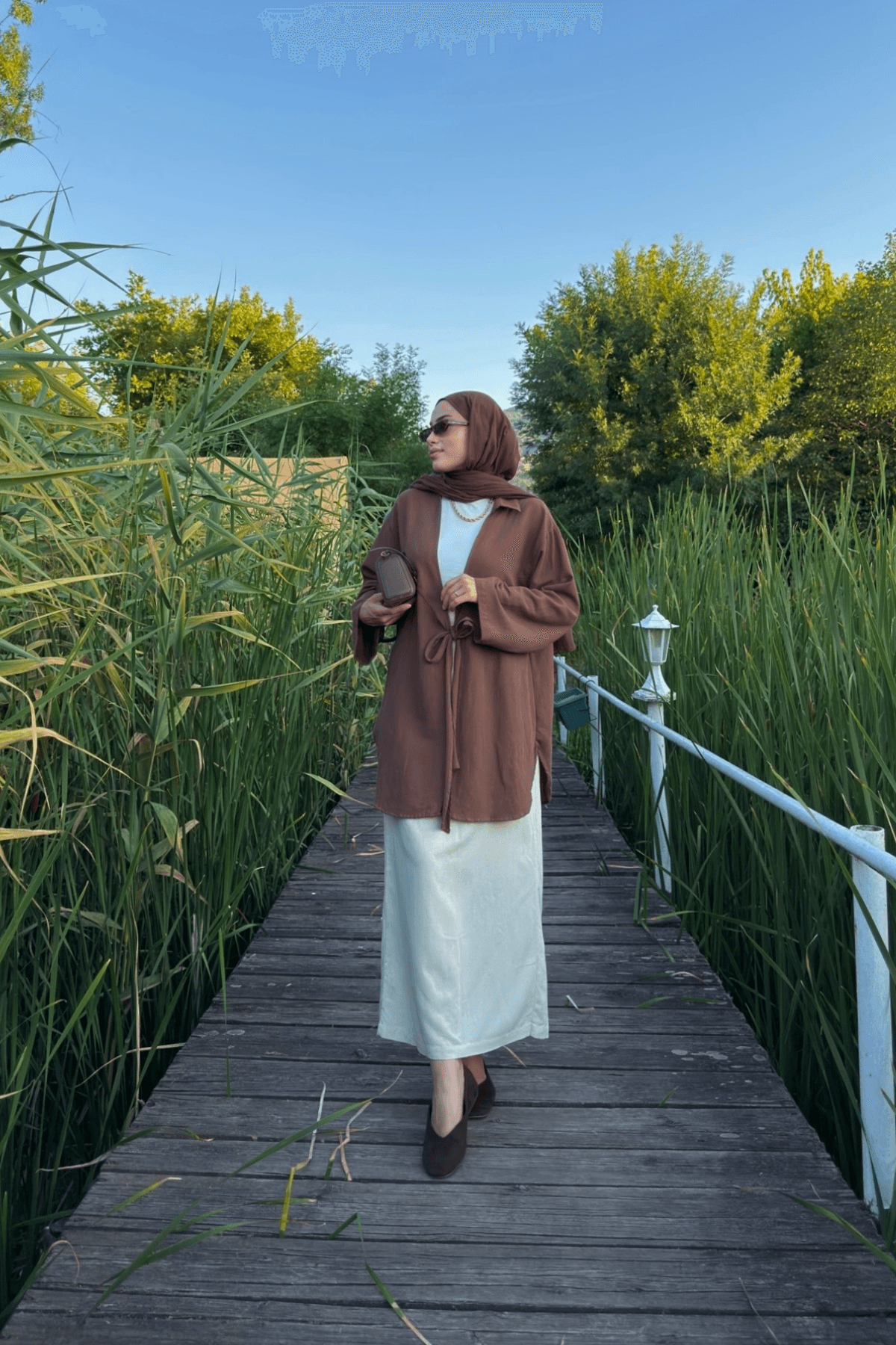 Acı Kahve Bağlama Detaylı Flam Keten Kimono