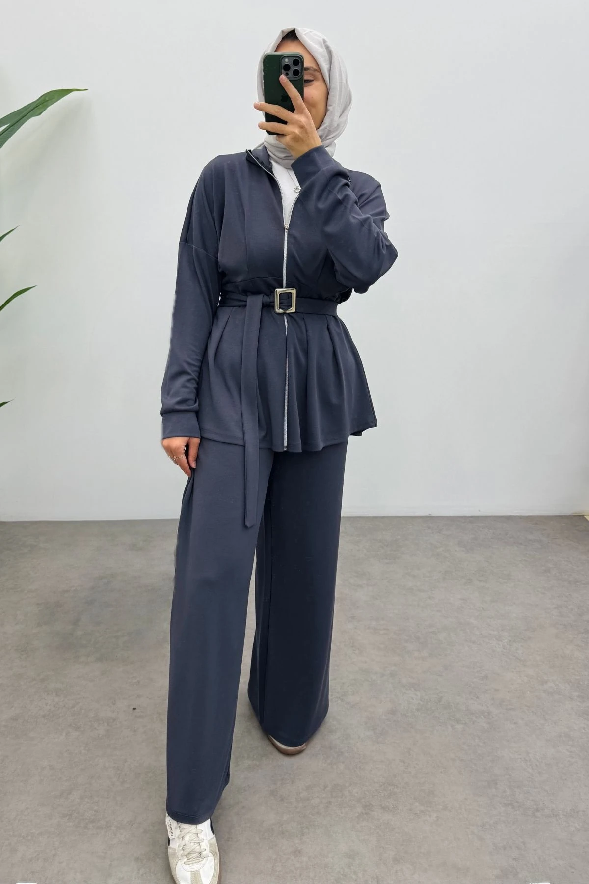 Kemerli Nervür Detaylı Oysho Takım- Antrasit