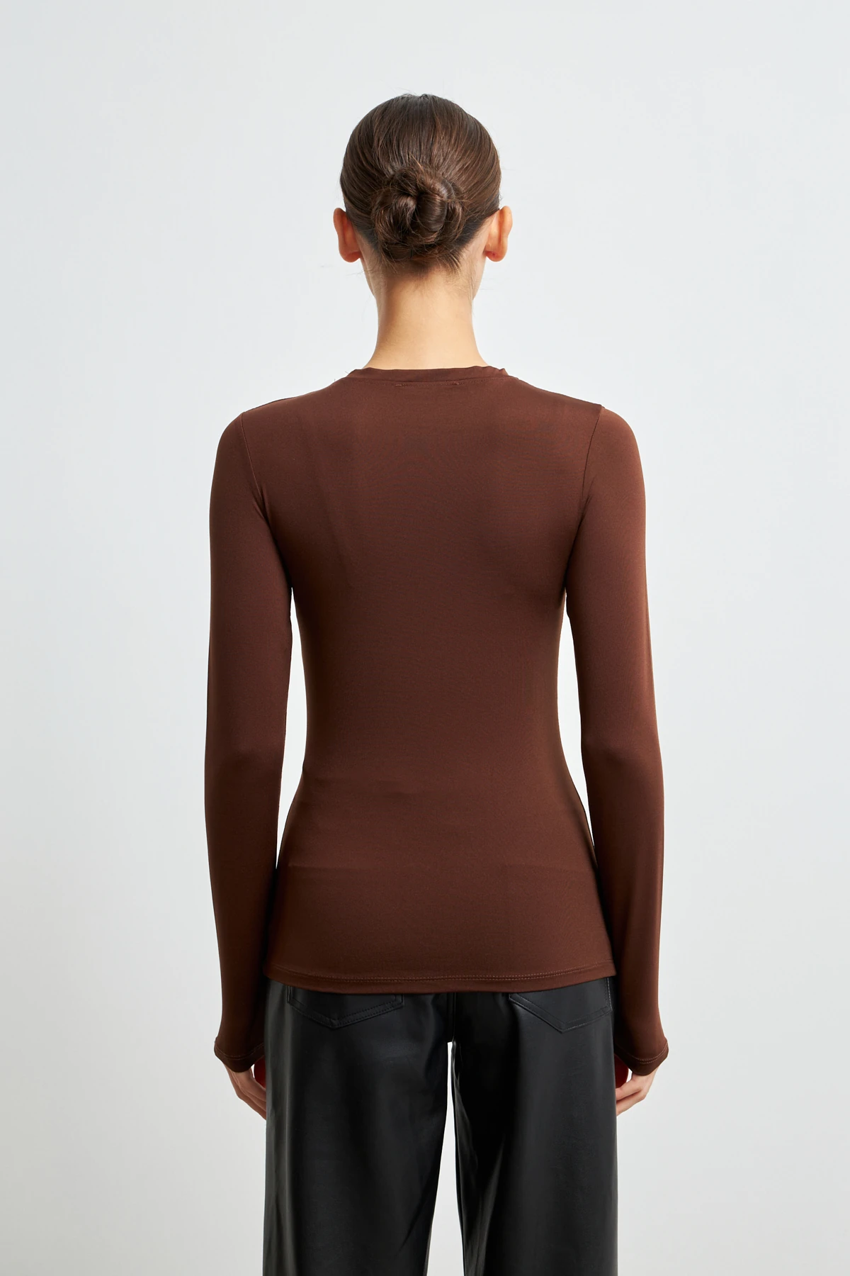 Acı Kahve  Ultra Soft Esnek Bisiklet Yaka Basic Bluz