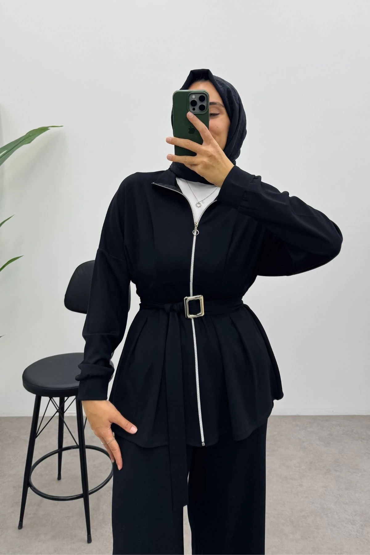 Kemerli Nervür Detaylı Oysho Takım- SİYAH