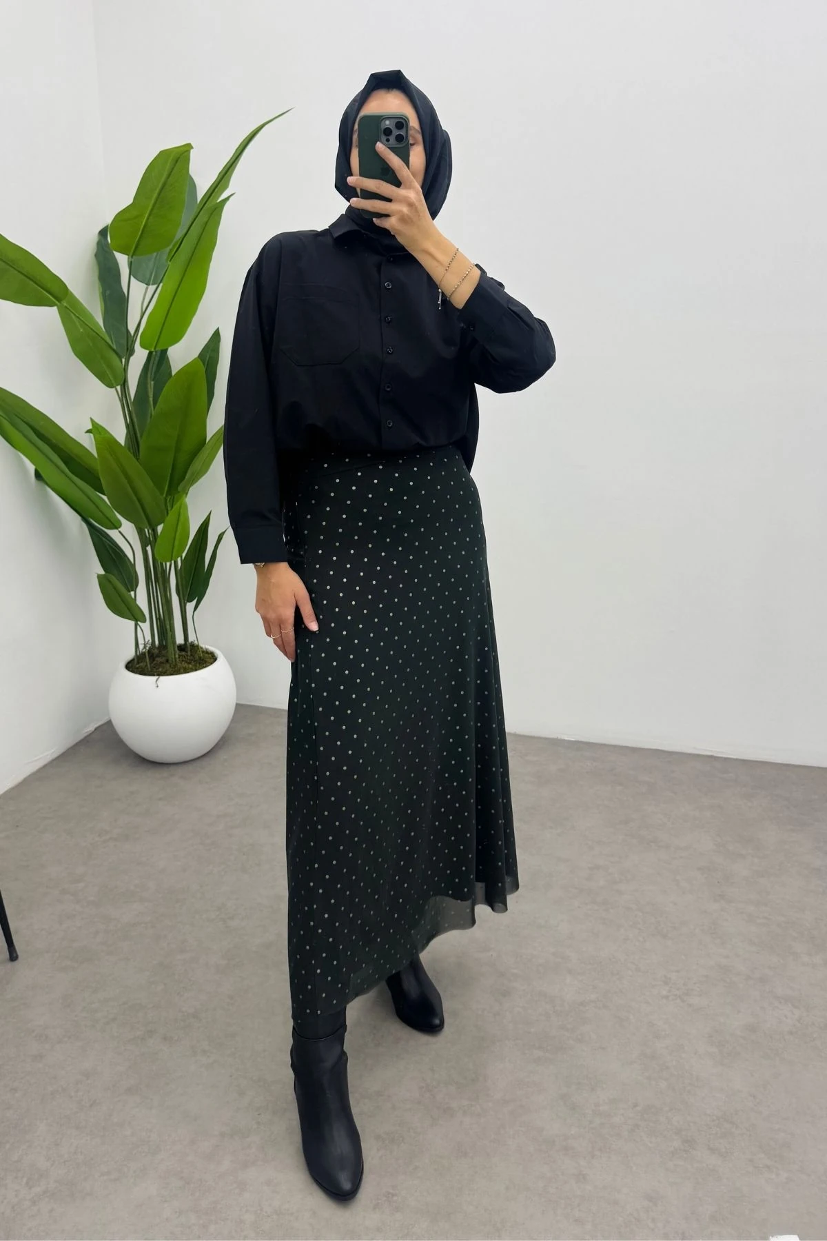 Puantiye Desenli Yeşil Tül Etek