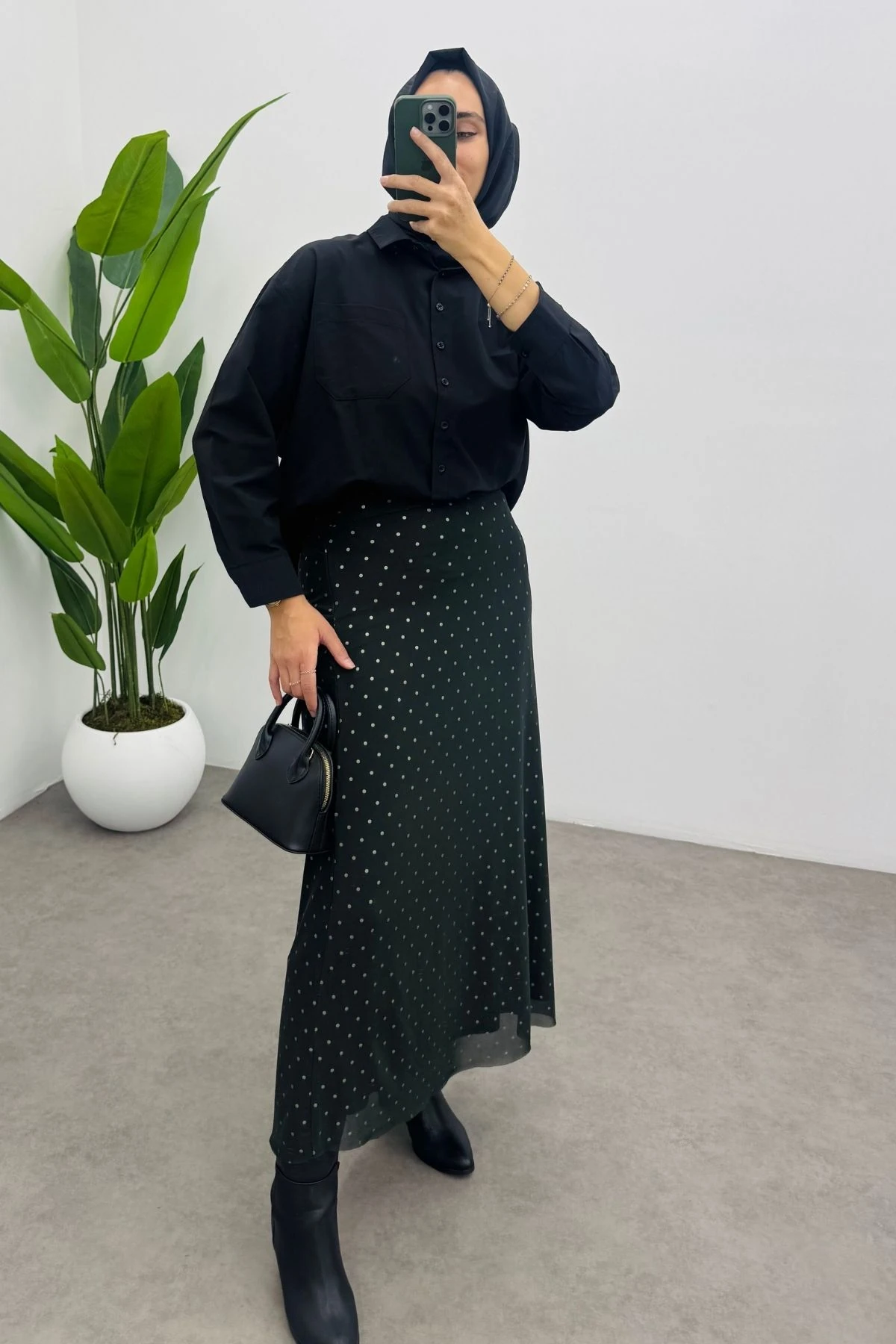 Puantiye Desenli Yeşil Tül Etek