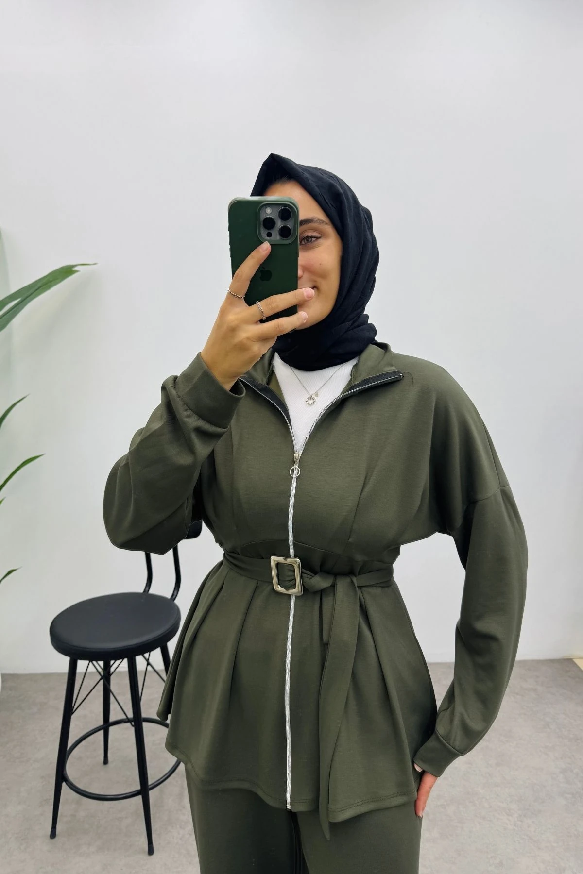 Kemerli Nervür Detaylı Oysho Takım- HAKİ