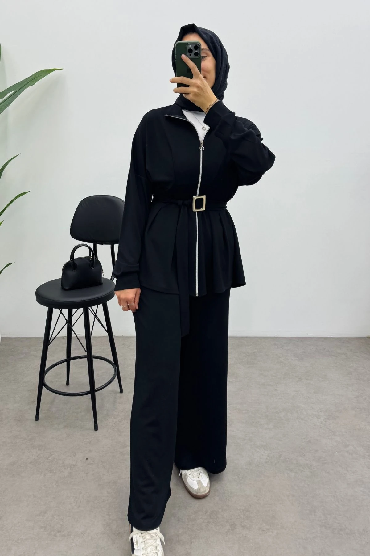 Kemerli Nervür Detaylı Oysho Takım- SİYAH