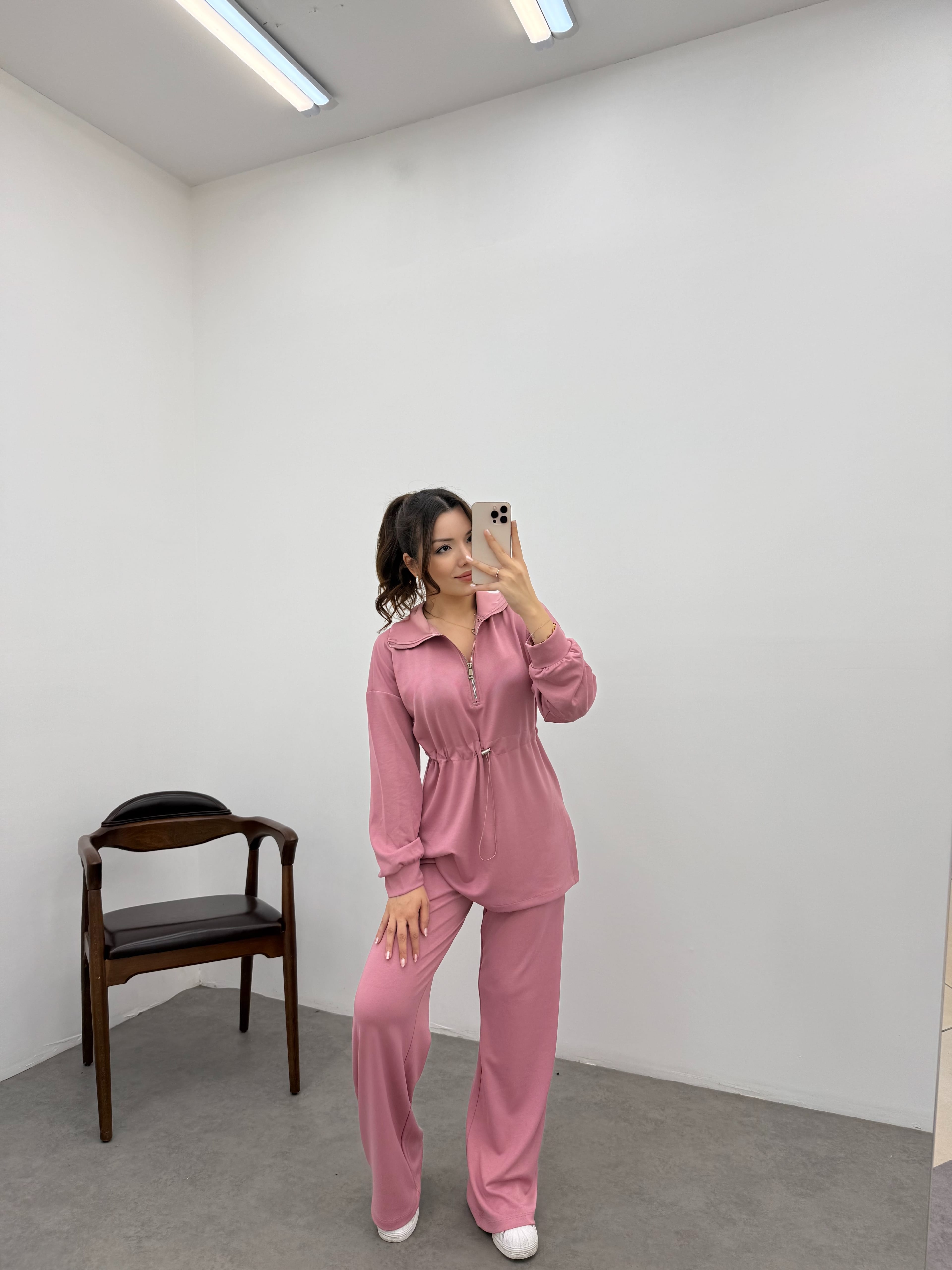 Pembe Fermuar Detaylı Belden Büzgülü Oysho Takım