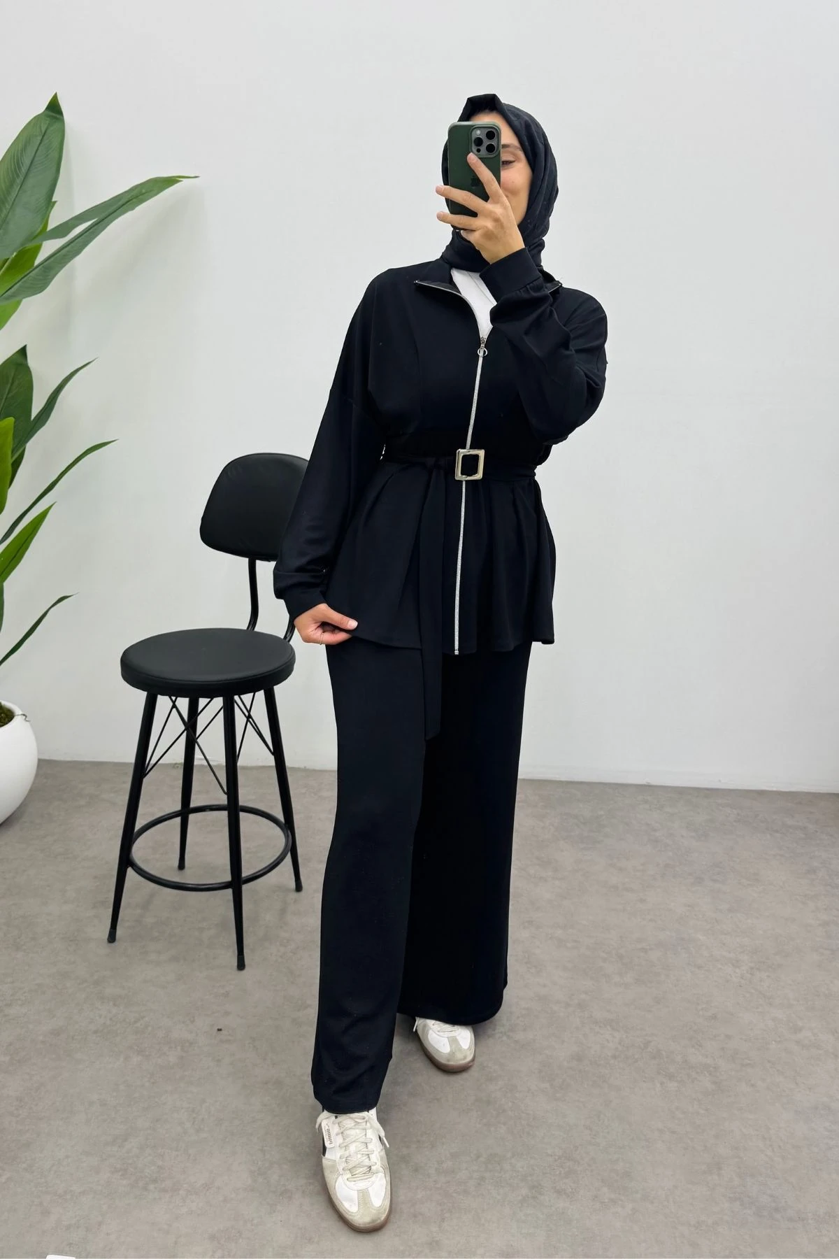 Kemerli Nervür Detaylı Oysho Takım- SİYAH