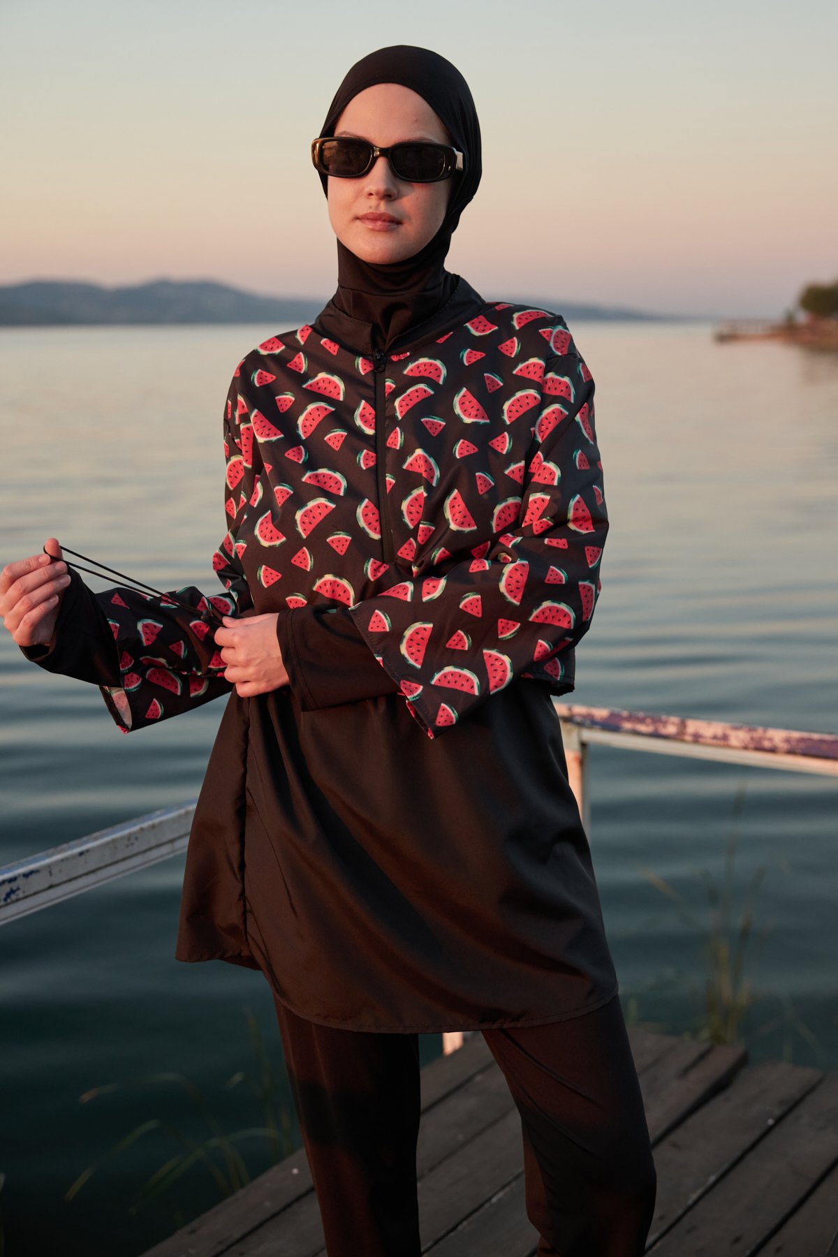SLICE PATTERNED PARAŞÜT KUMAŞ 3'LÜ TESETTÜR MAYO 