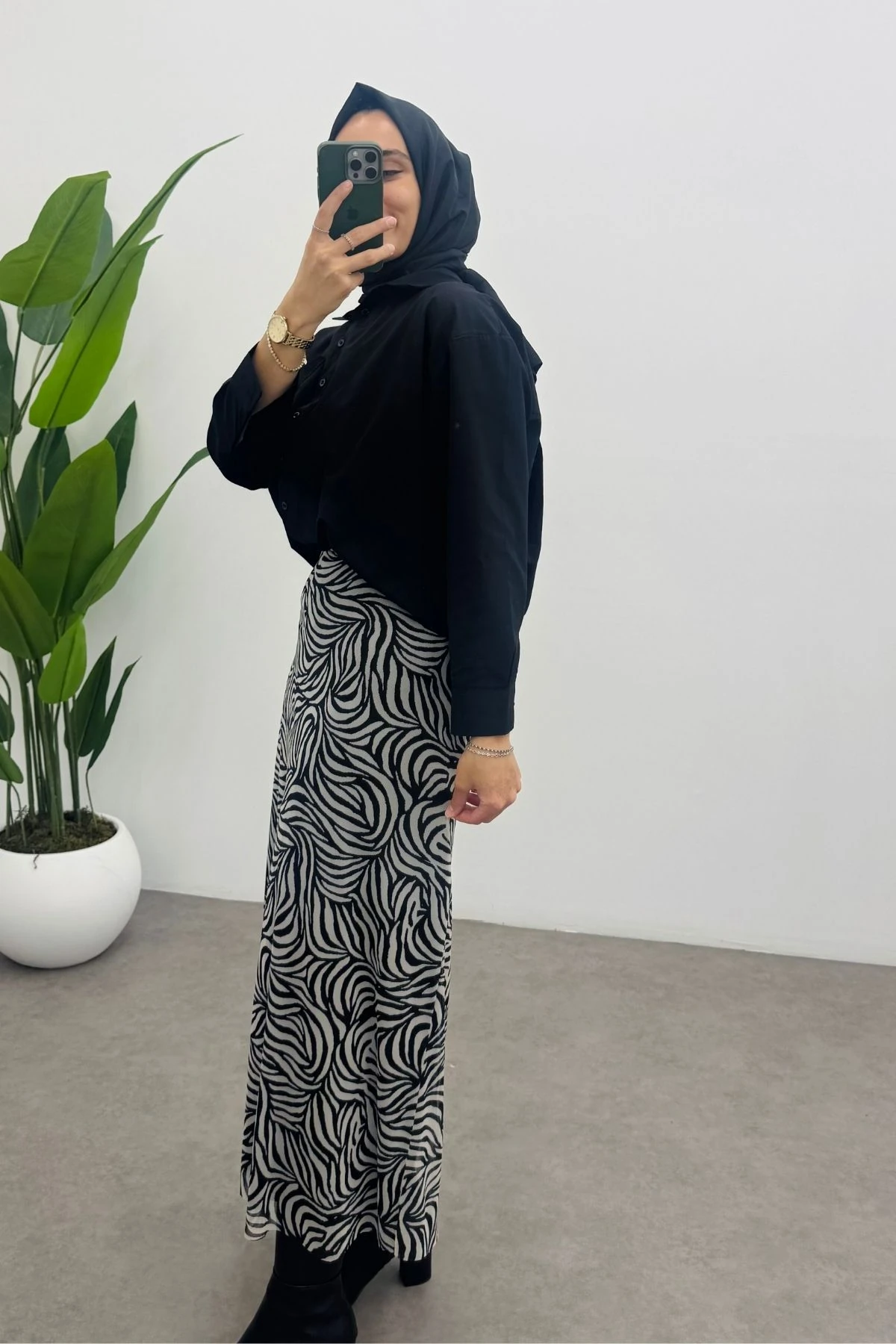 Siyah Beyaz Zebra Desenli Tül Etek