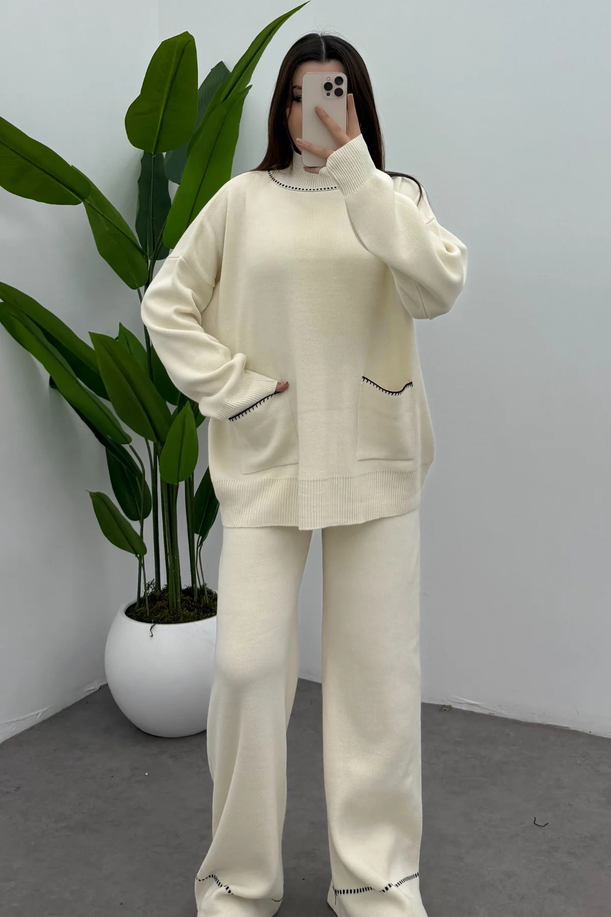 Balıkçı Yaka Kazak Pantolon Triko Takım- Ebru