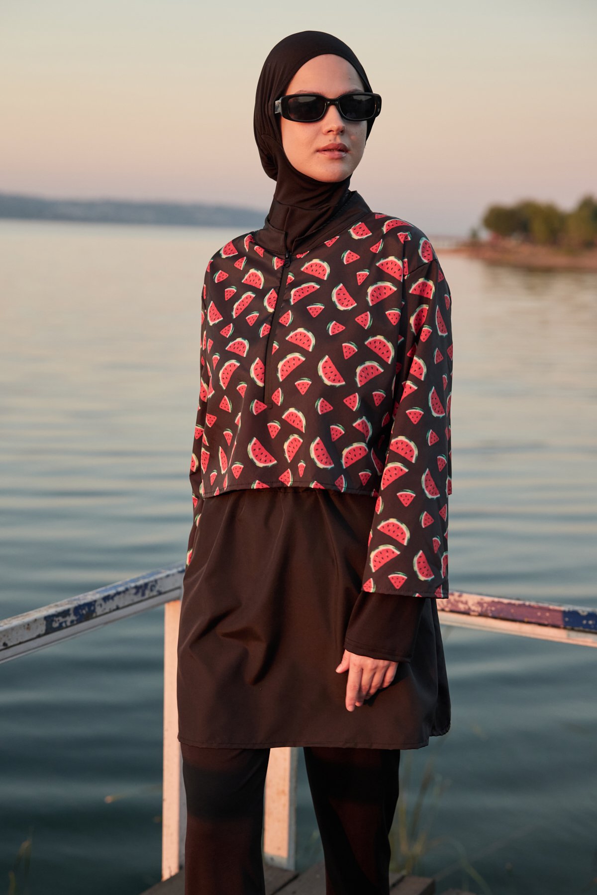 SLICE PATTERNED PARAŞÜT KUMAŞ 3'LÜ TESETTÜR MAYO 