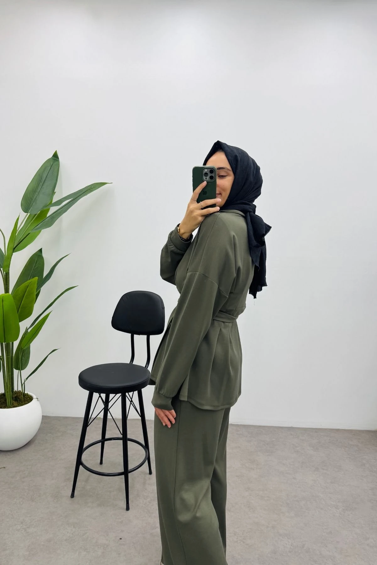 Kemerli Nervür Detaylı Oysho Takım- HAKİ