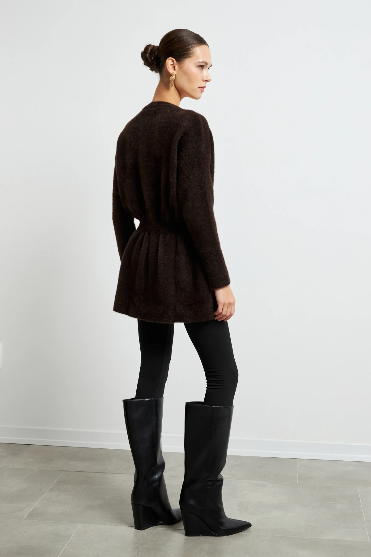 Gold Düğmeli Soft Hırka- ACI KAHVE