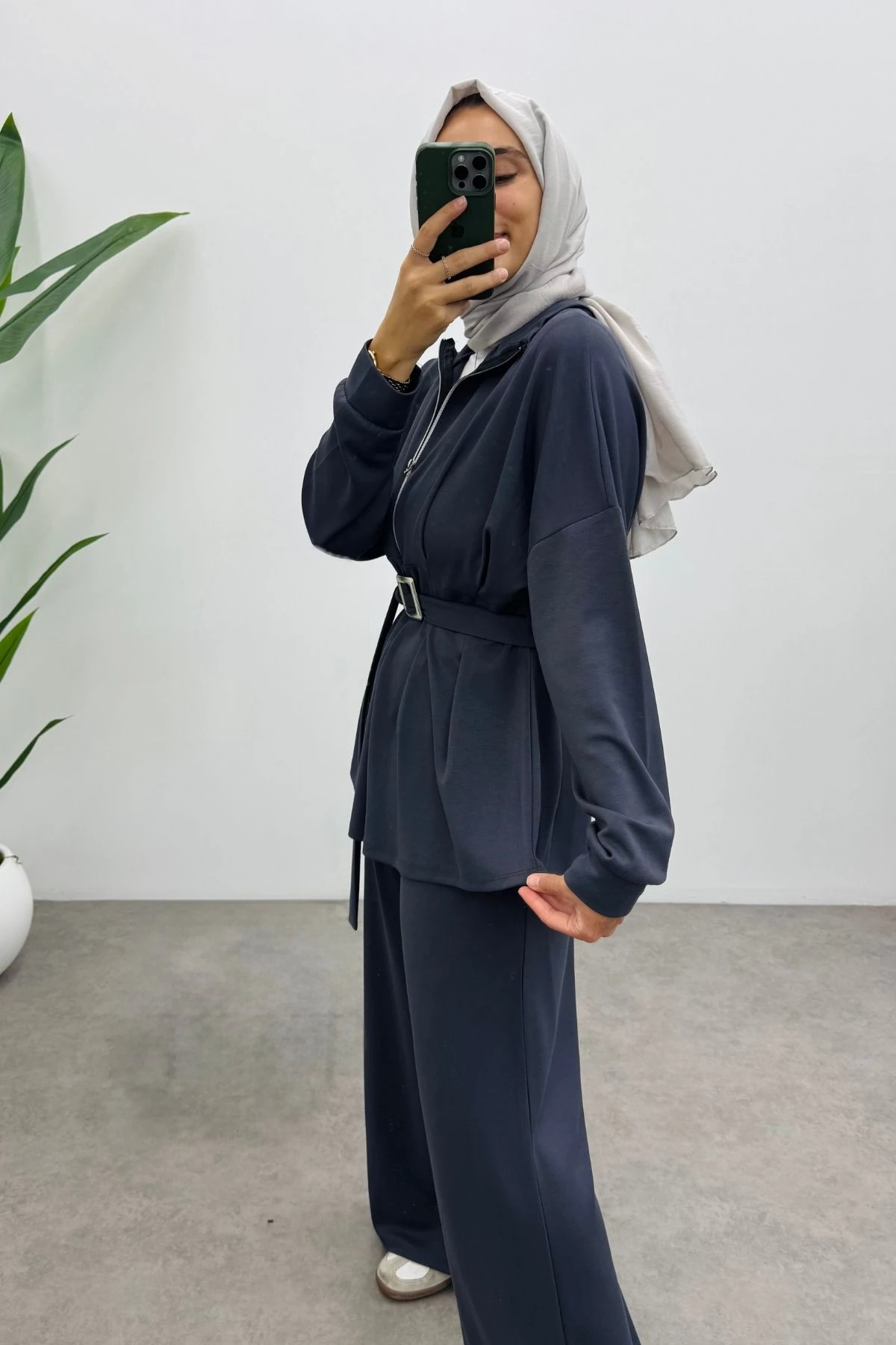 Kemerli Nervür Detaylı Oysho Takım- Antrasit