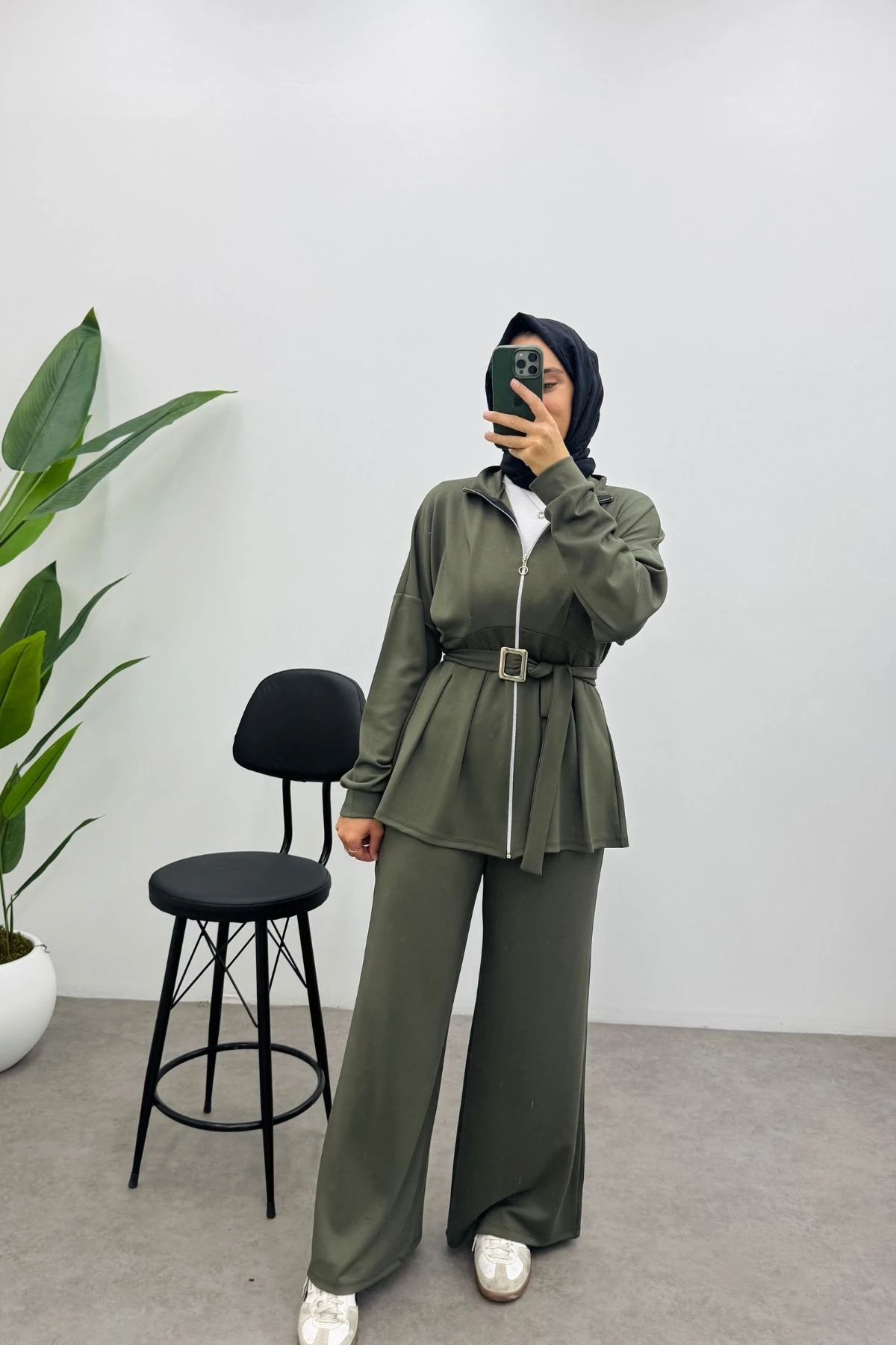 Kemerli Nervür Detaylı Oysho Takım- HAKİ