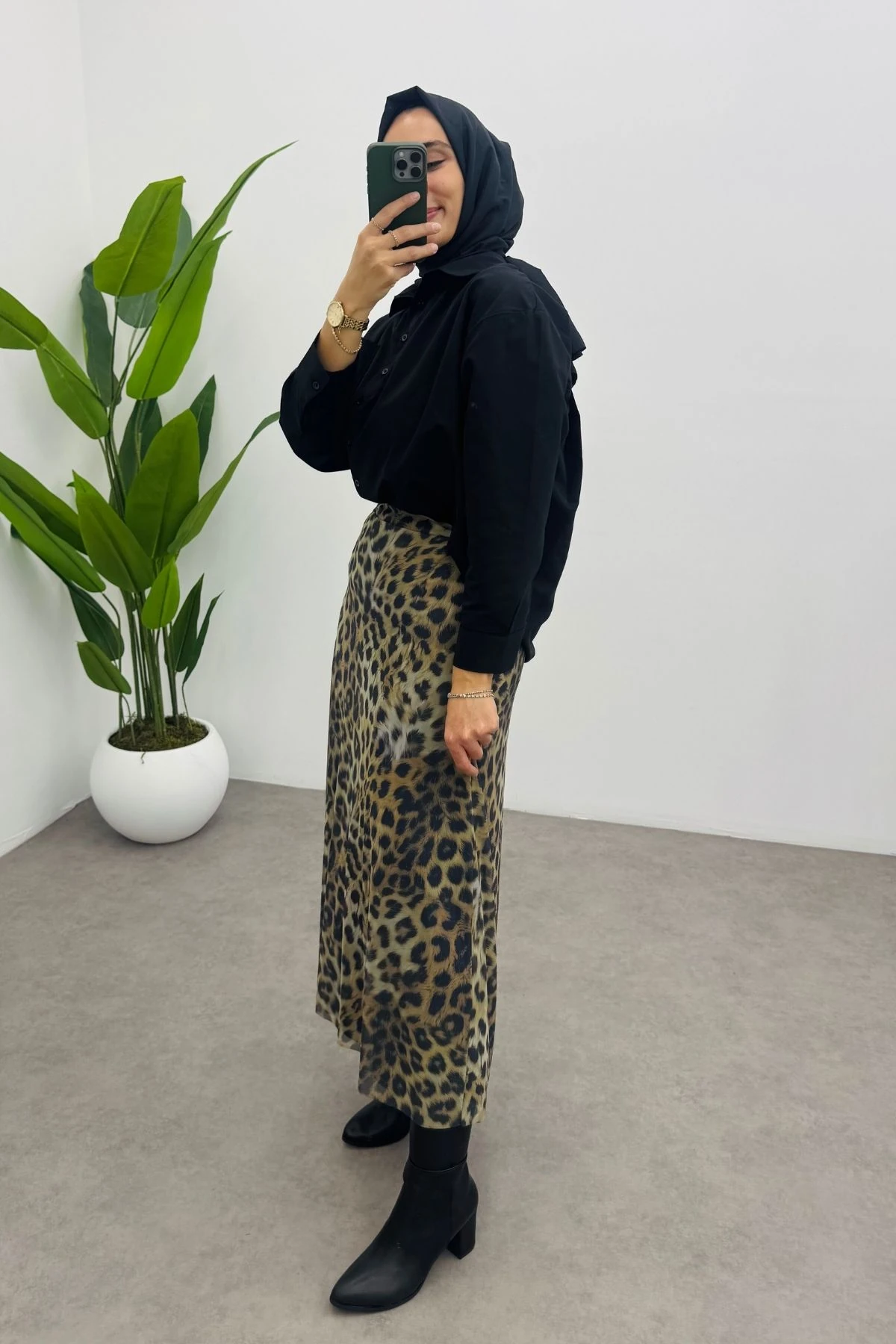 Leopar Desenli Tül Etek