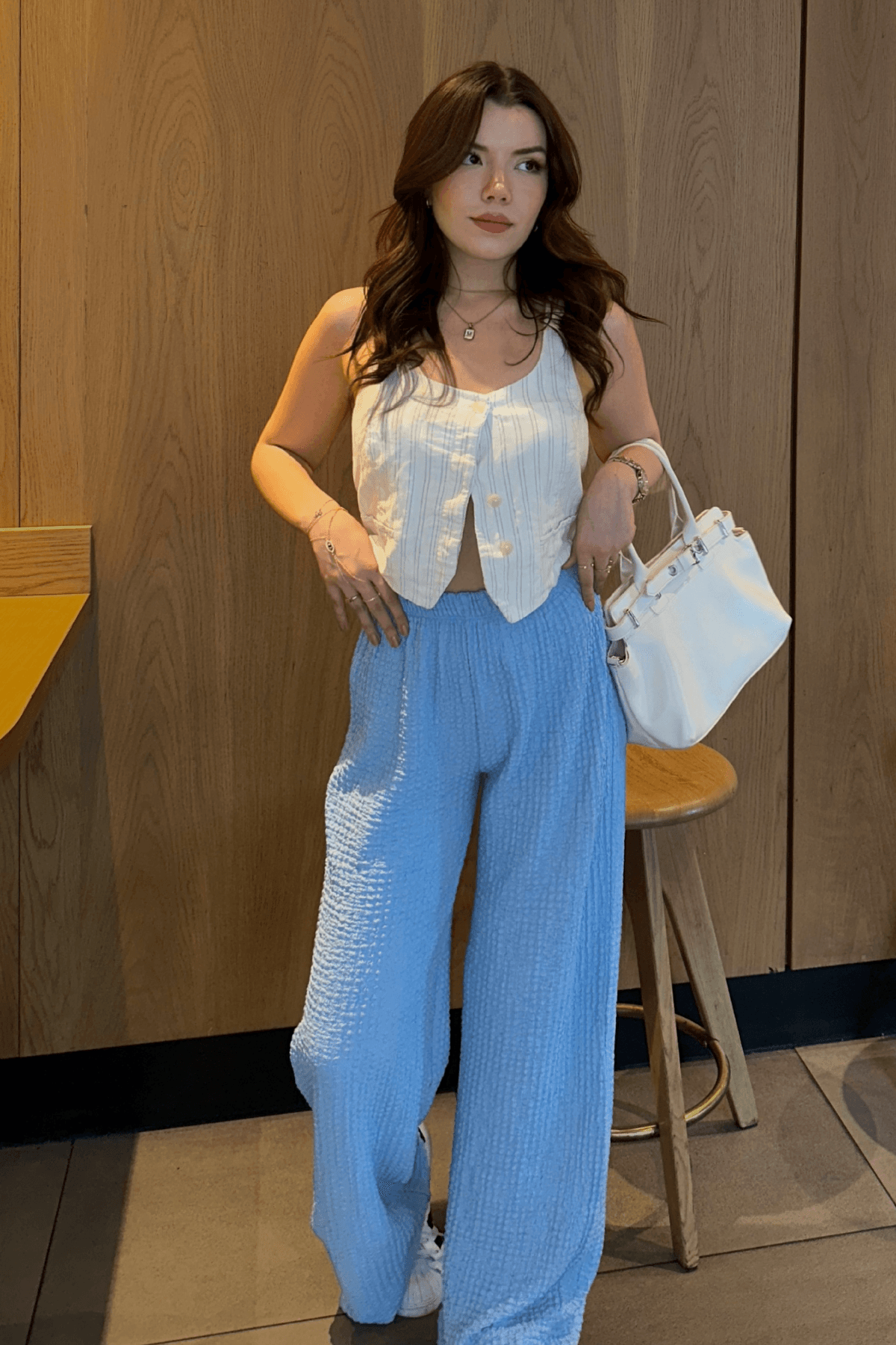 Bebe Mavi Yüksek Bel Likralı Bubble Pantolon