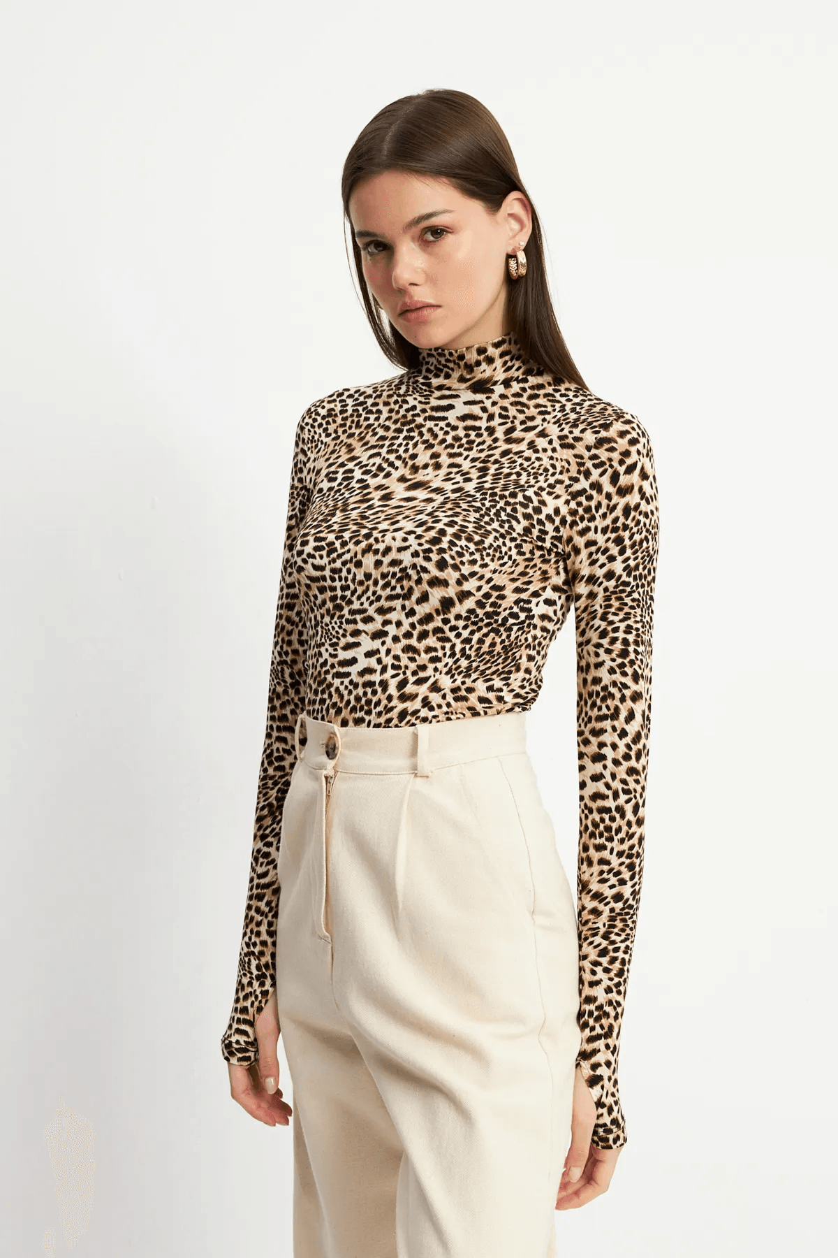 Mini Kahverengi Leopar Desenli Parmak Detaylı Body