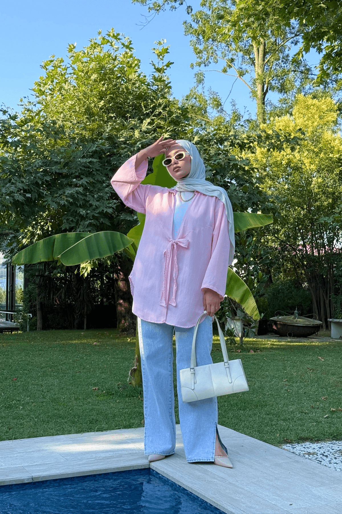 Pembe Bağlama Detaylı Flam Keten Kimono