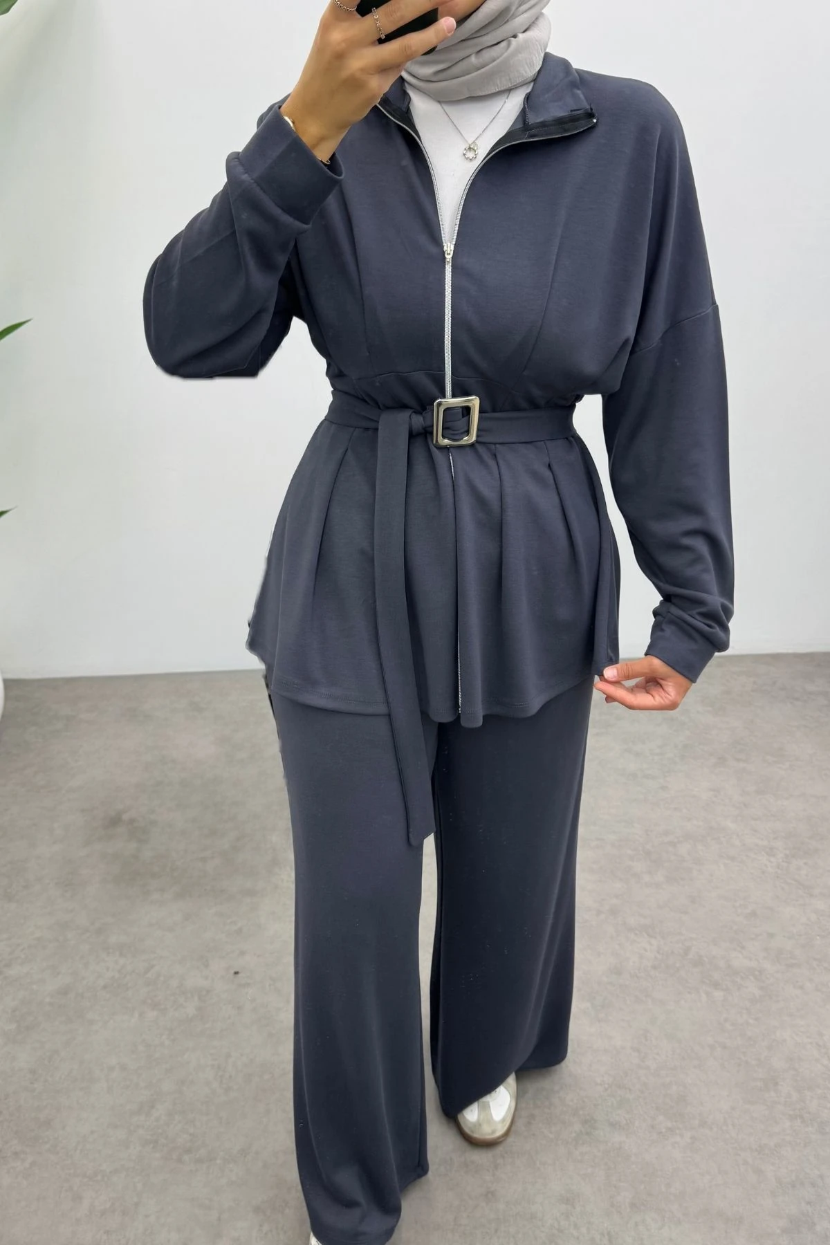 Kemerli Nervür Detaylı Oysho Takım- Antrasit