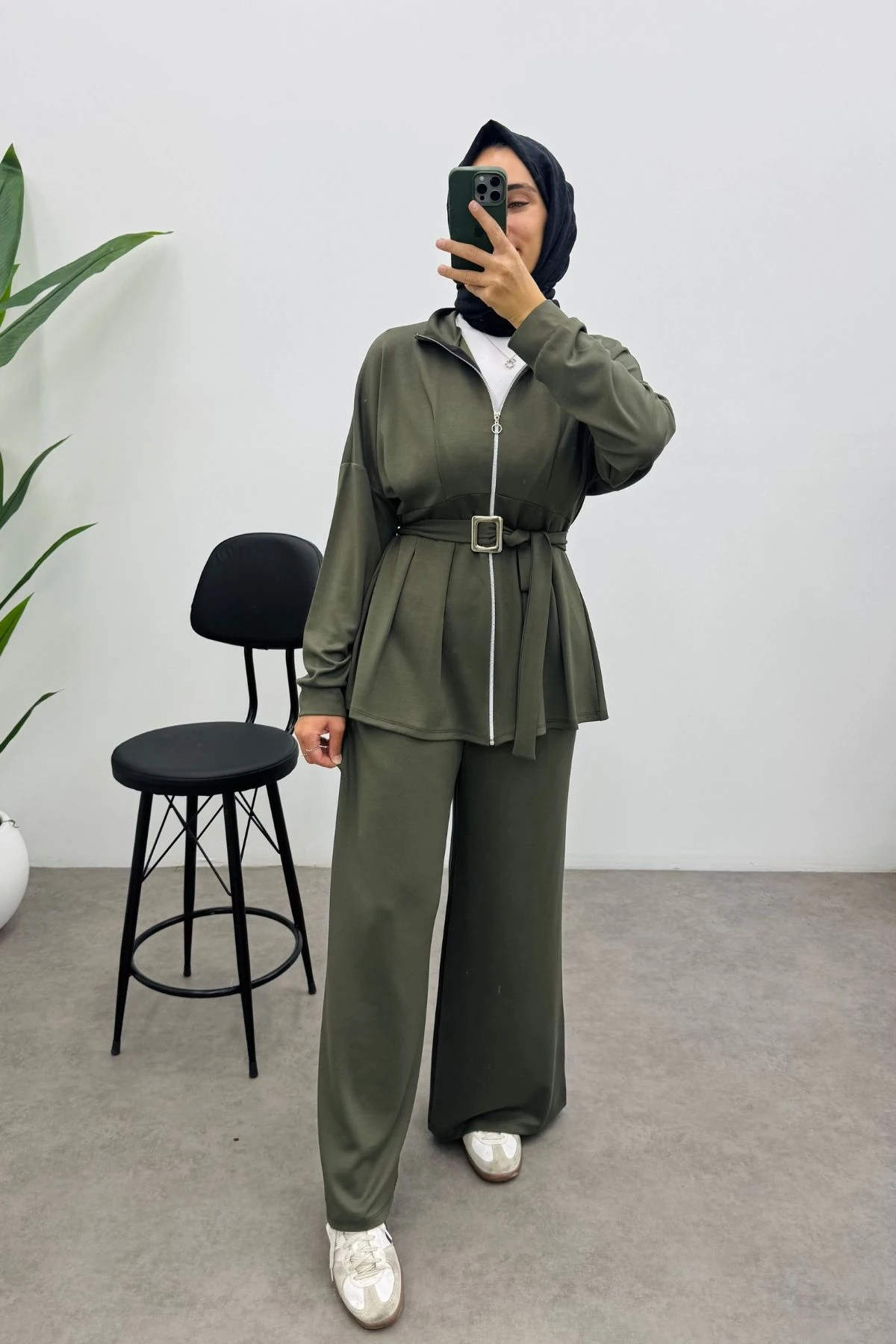 Kemerli Nervür Detaylı Oysho Takım- HAKİ