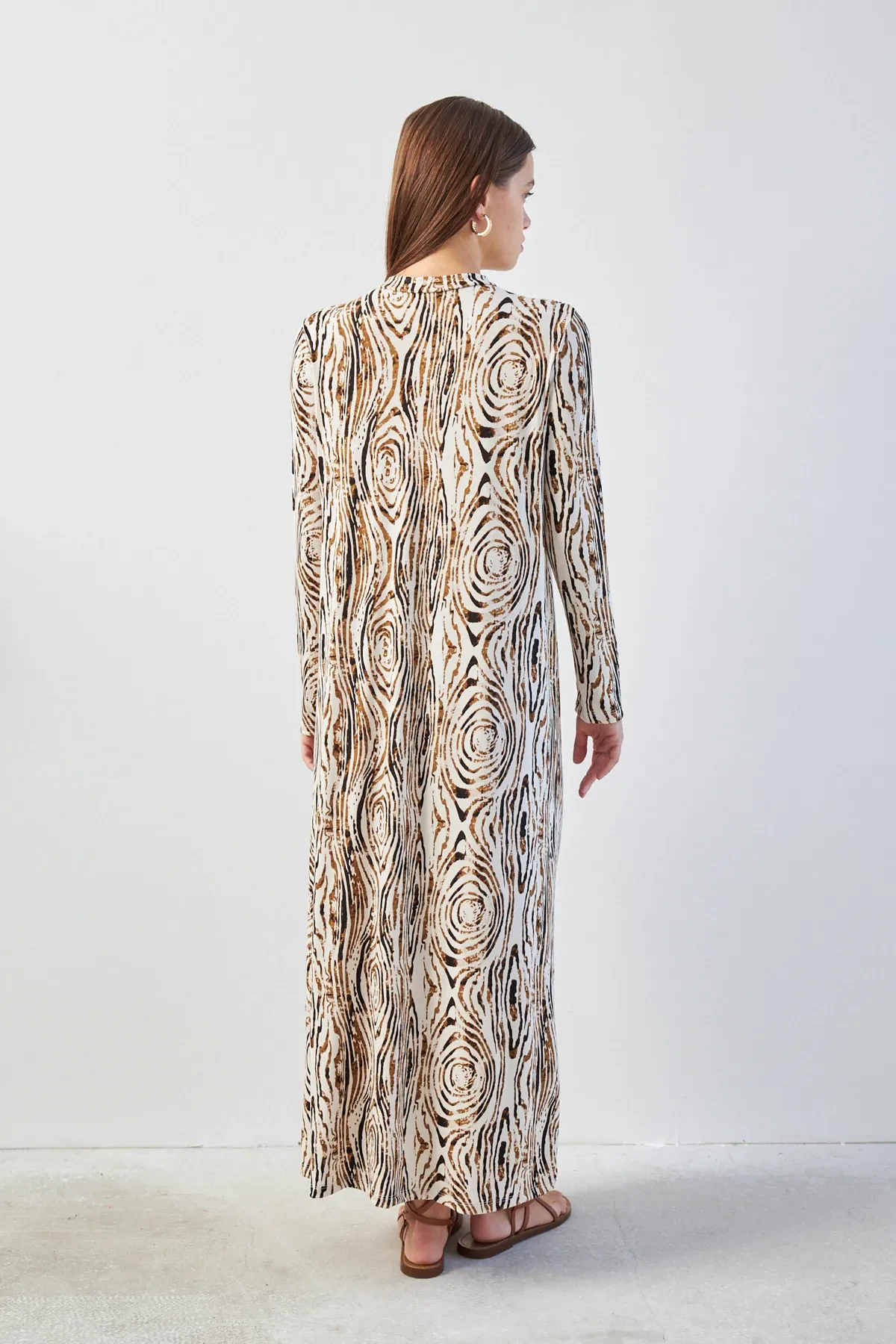 Hardal İnce Oval Desenli Yarım Balıkçı Yaka Uzun Kollu Elbise