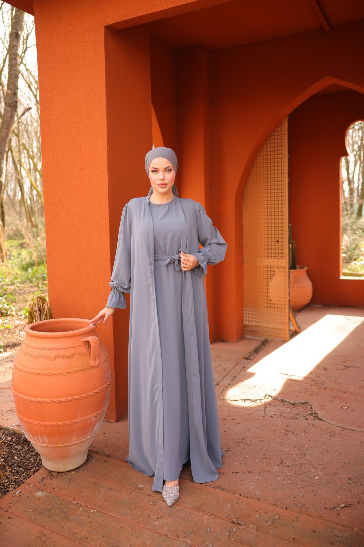 İkili Abaya Takım - gri