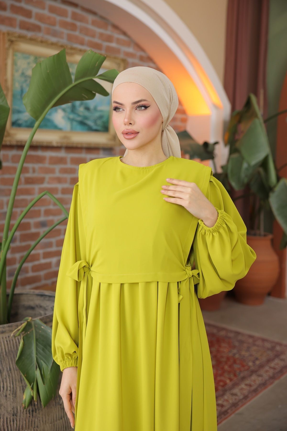 Önlük Detaylı Elbise - sarı