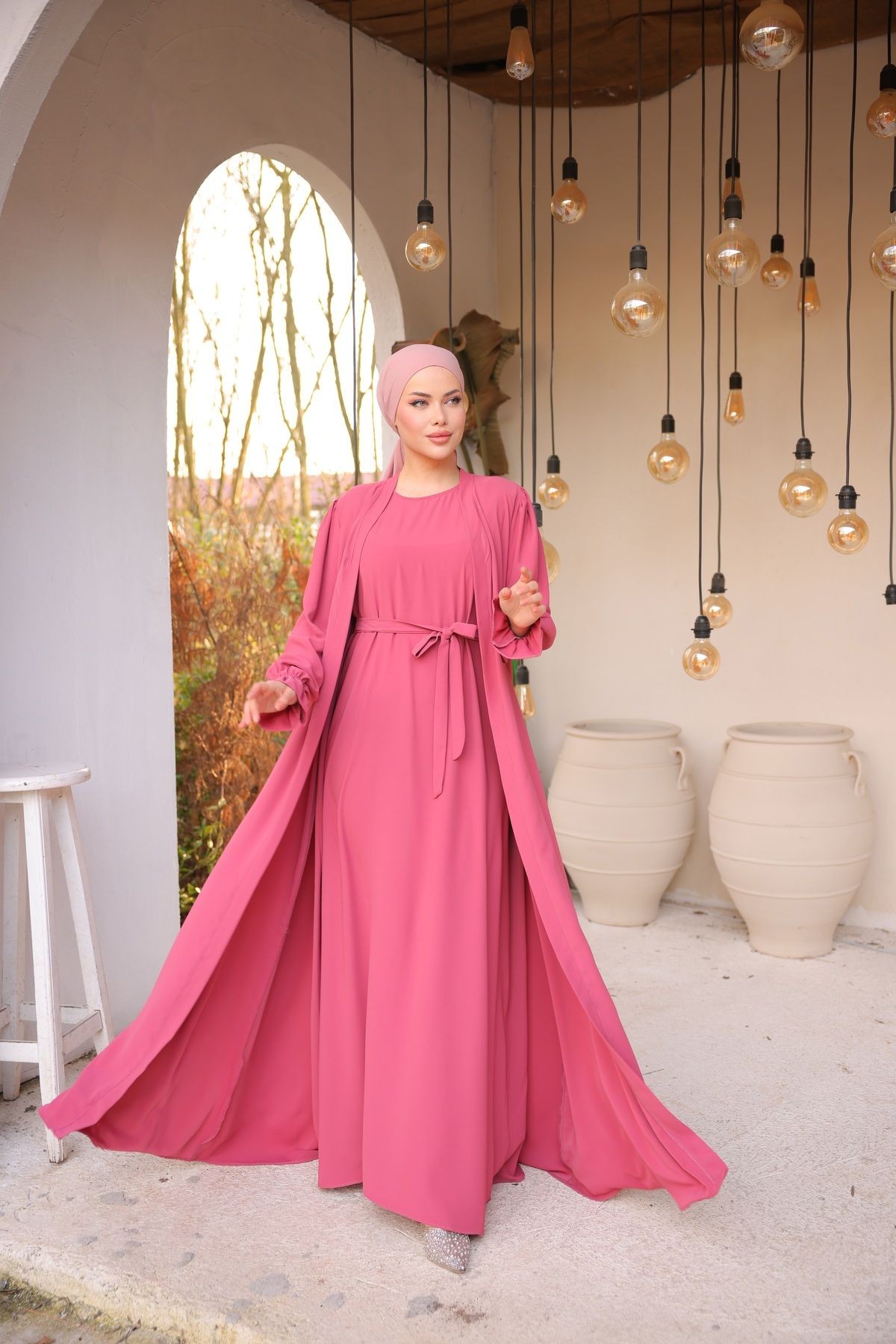 İkili Abaya Takım - pembe