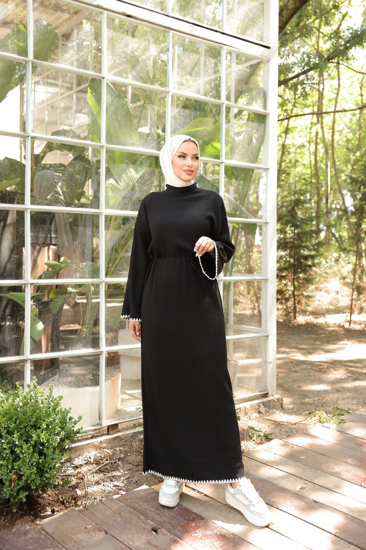 Bağcıklı Triko Elbise - si̇yah