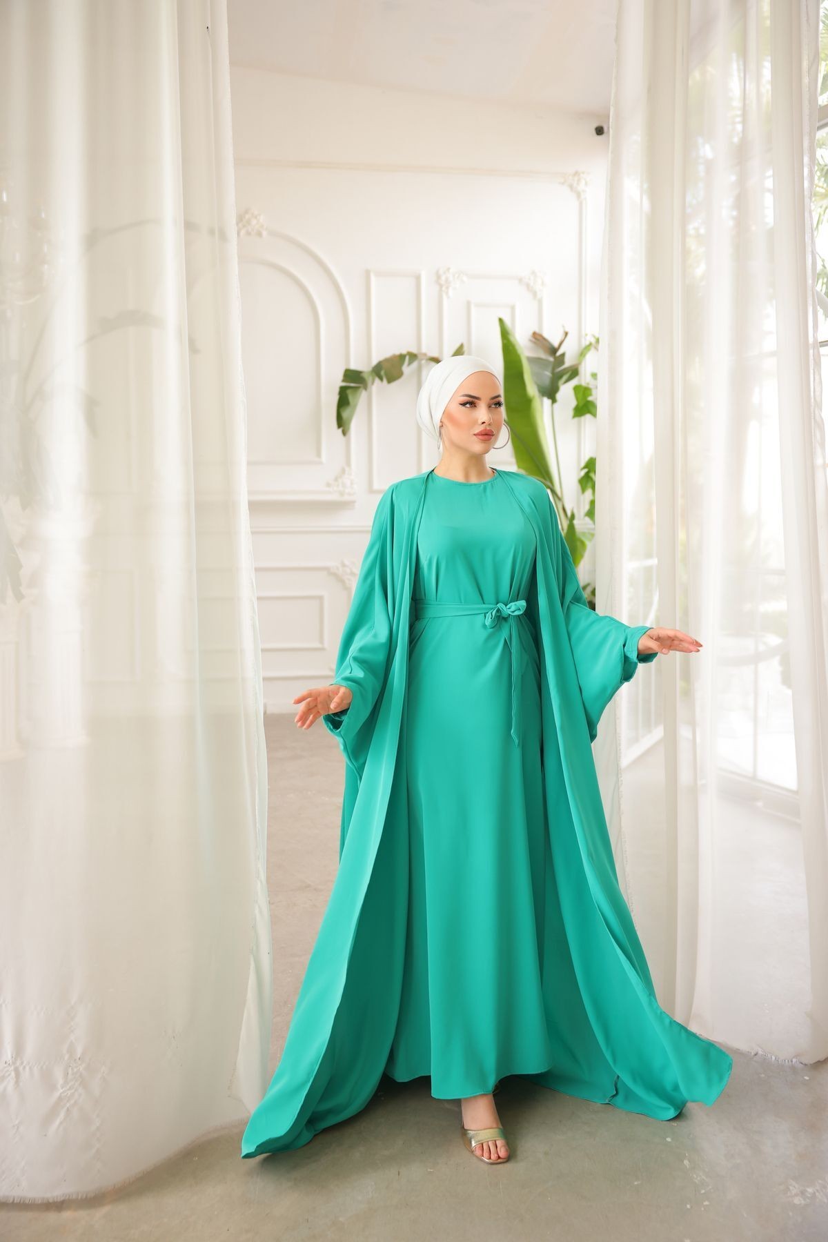 Yarasa Kol Abaya Takım - turkuaz