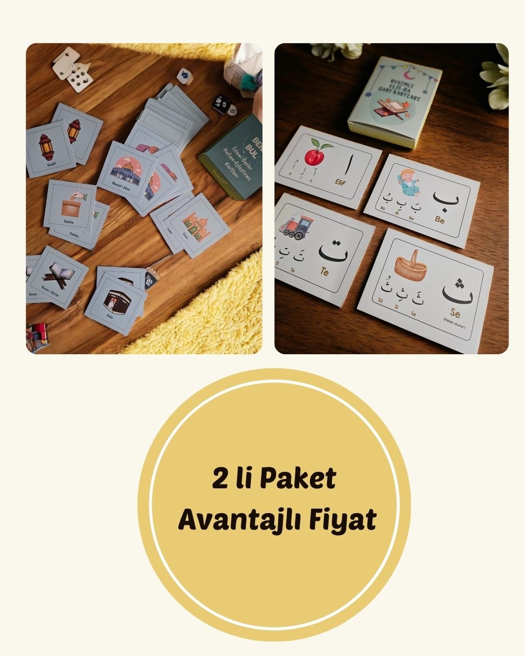Resimli Elif Ba Kartları ve Beni Bul  İslami Ögeler Eşleştirme Kartları