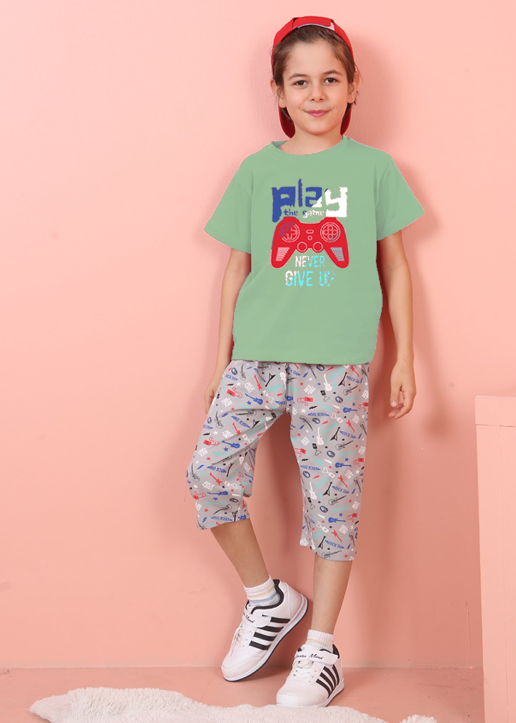 Jenika Kids Erkek Çocuk Pamuklu Baskılı Kapri Takım