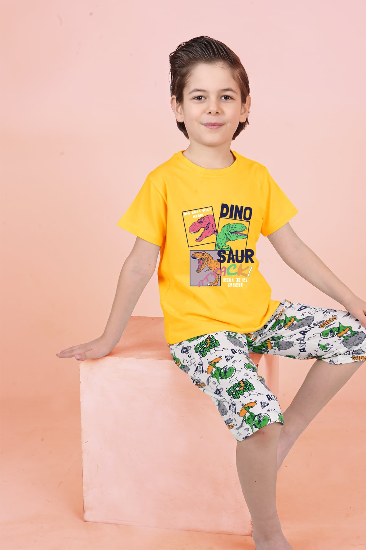 Jenika Kids Erkek Çocuk Pamuklu Baskılı Kapri Takım - 59013