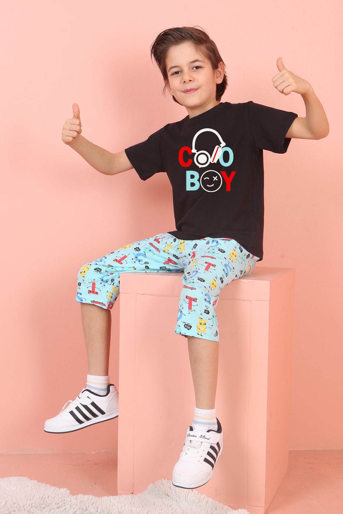 Jenika Kids Erkek Çocuk Pamuklu Baskılı Kapri Takım - 58717