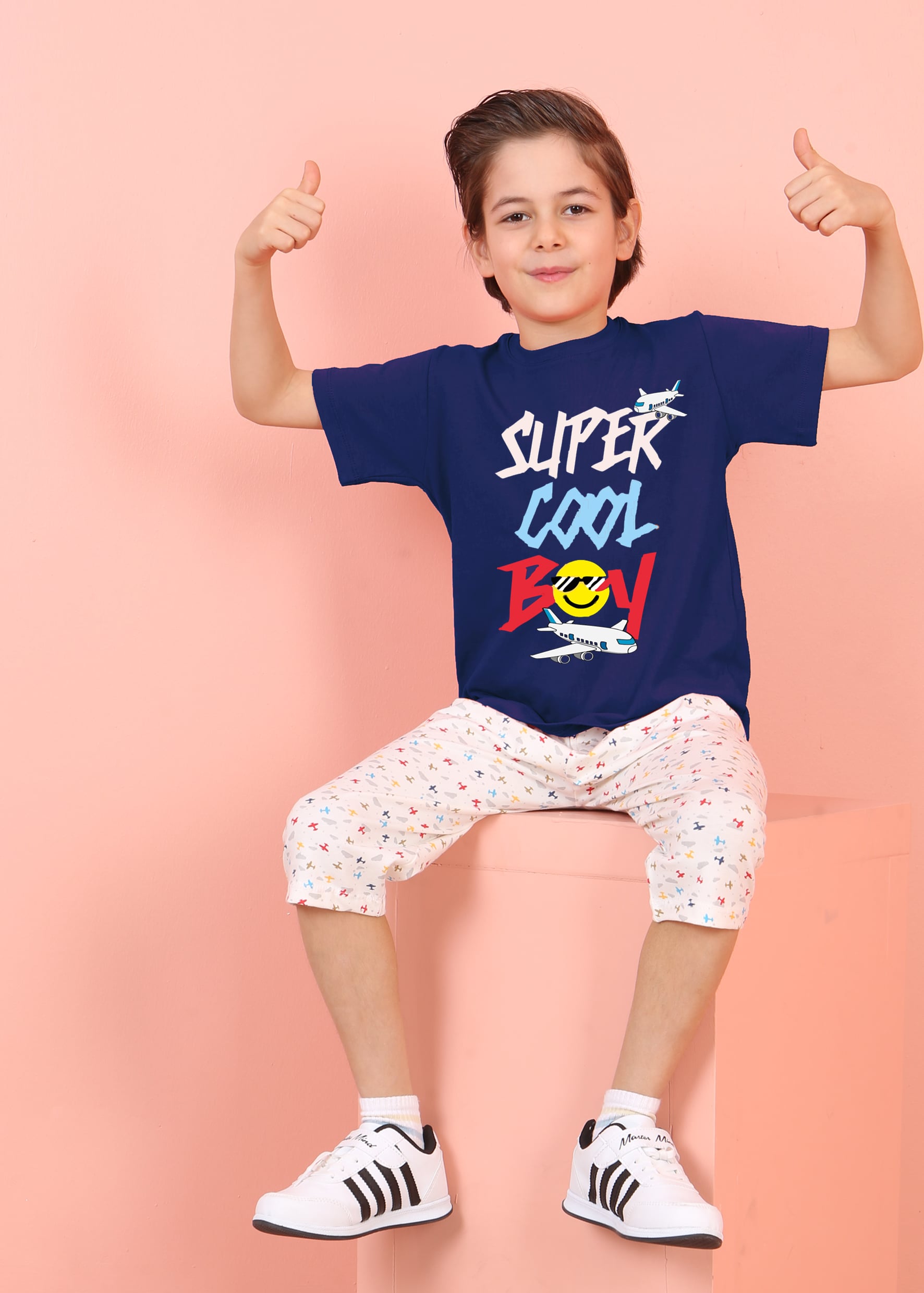 Jenika Kids Erkek Çocuk Pamuklu Baskılı Kapri Takım - 59055